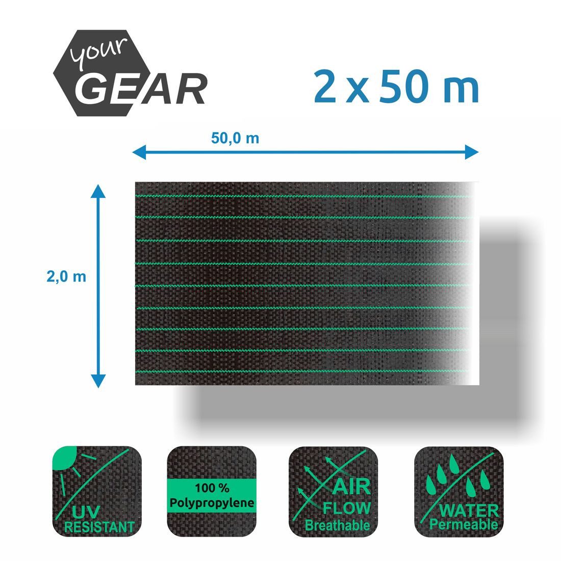 yourGEAR Unkrautvlies yourGEAR 100 m² Unkrautfolie 50x2m Gartenvlies Unkrautschutz 100g/m²