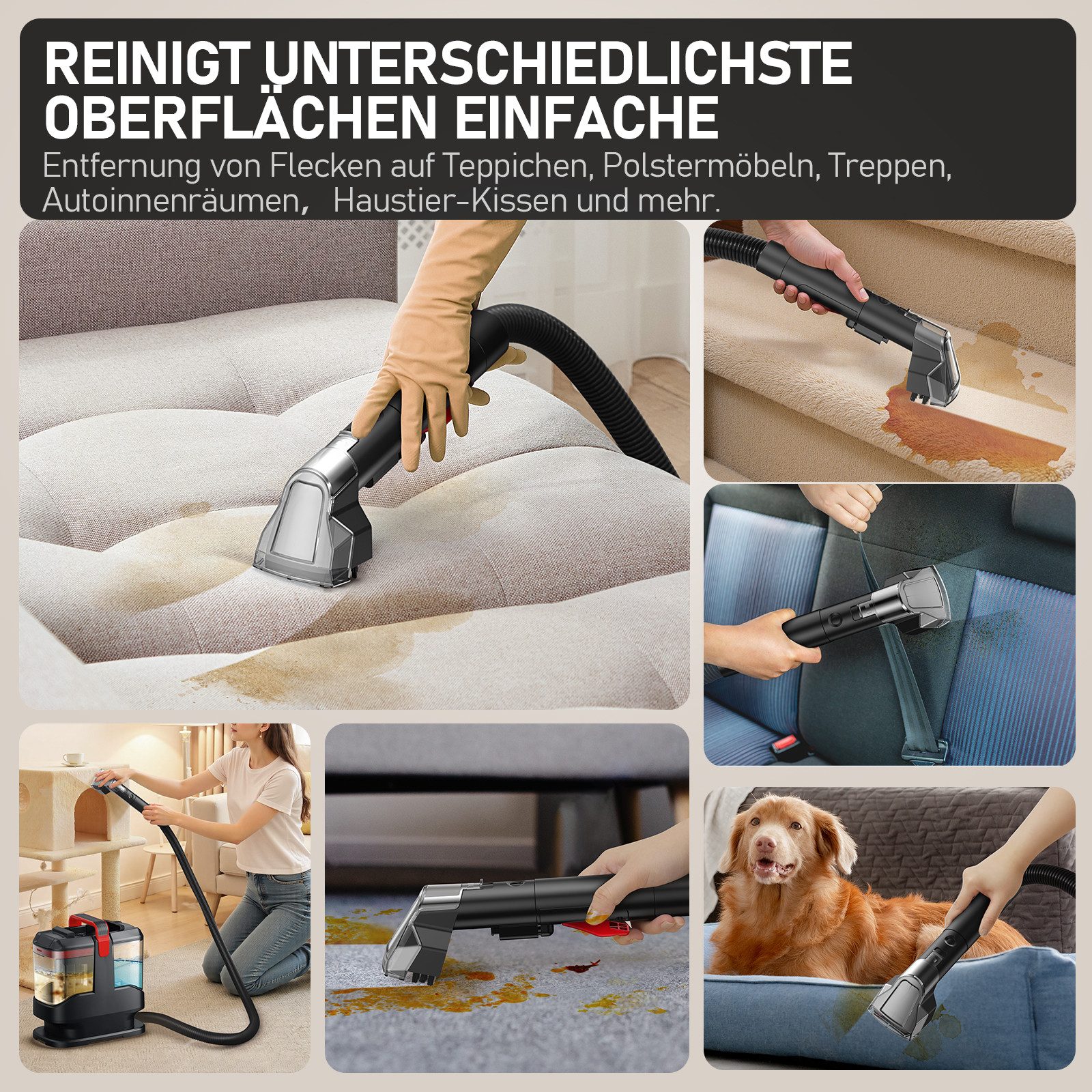 INSE Teppichreinigungsgerät C9, 450 W, mit Beutel, Kraftvolle Fleckenentfernung, Schnelltrocknend, 2-TANK-SYSTEM, Tragbar