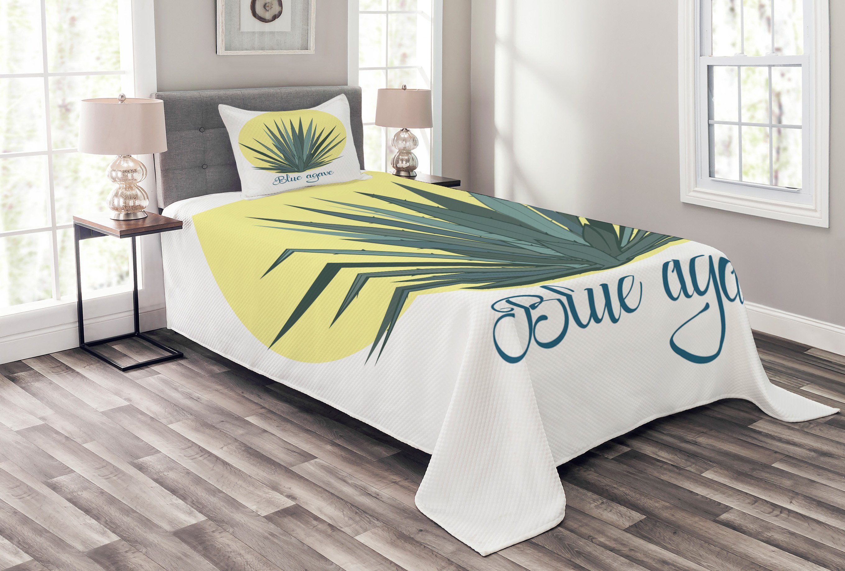 Tagesdecke Set mit Kissenbezügen Waschbar, Abakuhaus, Agave Kunstdruck von Tropical Pflanze