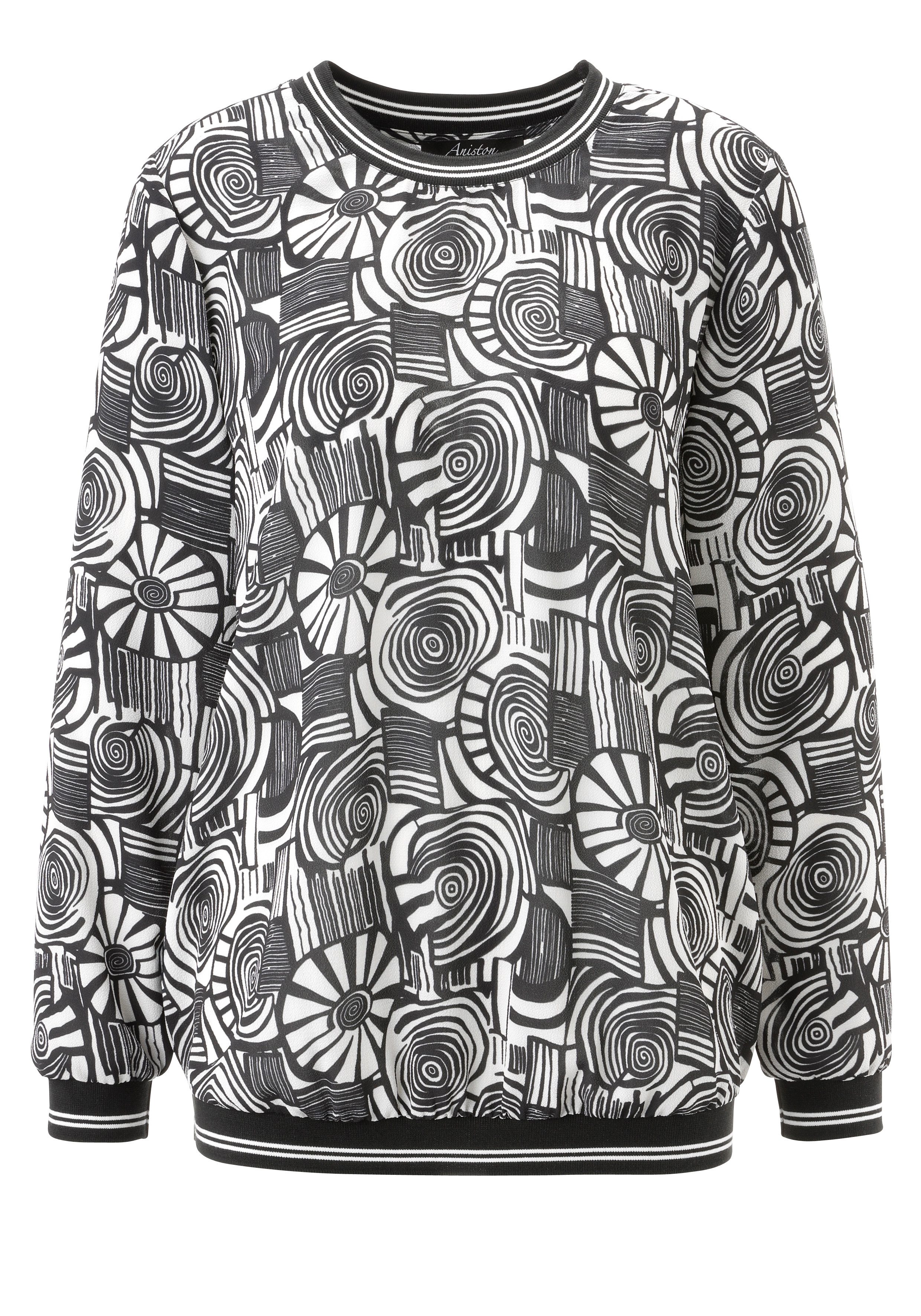 Aniston SELECTED Shirtbluse mit gestreiften Bündchen und Retro-Muster - NEUE KOLLEKTION