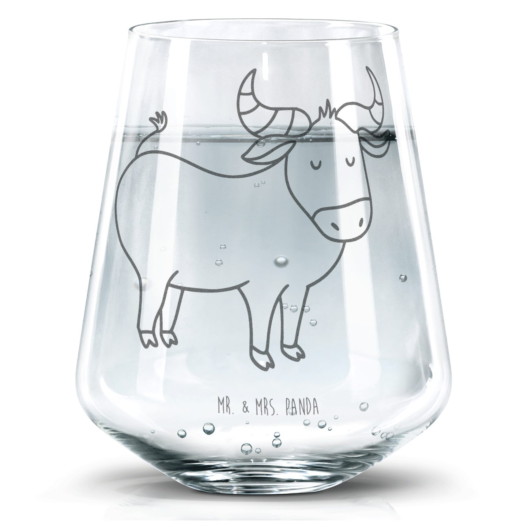 Mr. & Mrs. Panda Glas Sternzeichen Stier, Glas, Transparent, Wasserglas, Tumbler Glas, Trin, Premium Glas, Becherglas Limonadenglas Stier Sternzeichen