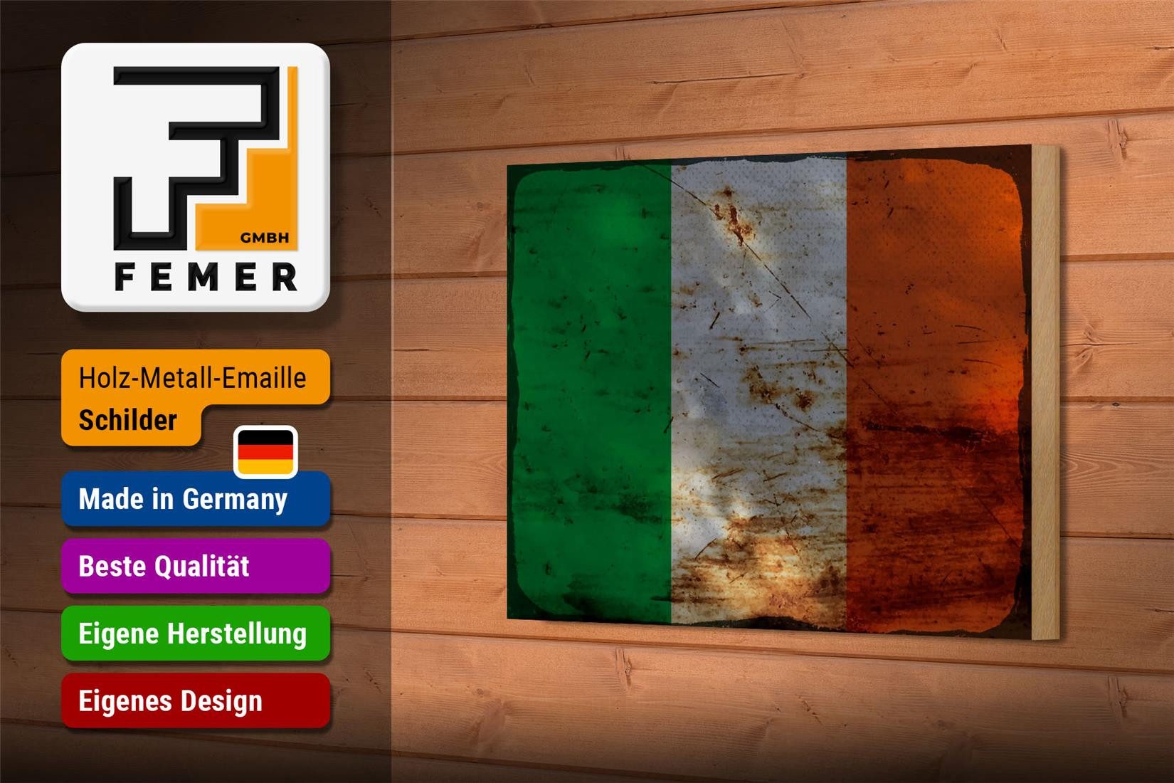 Femer GmbH Holzbild Flagge Irland 18x12 cm Flag of Ireland Rost, Flaggen (1 St), Glatte Holzfaserplatte (MDF), vorn beschichtet