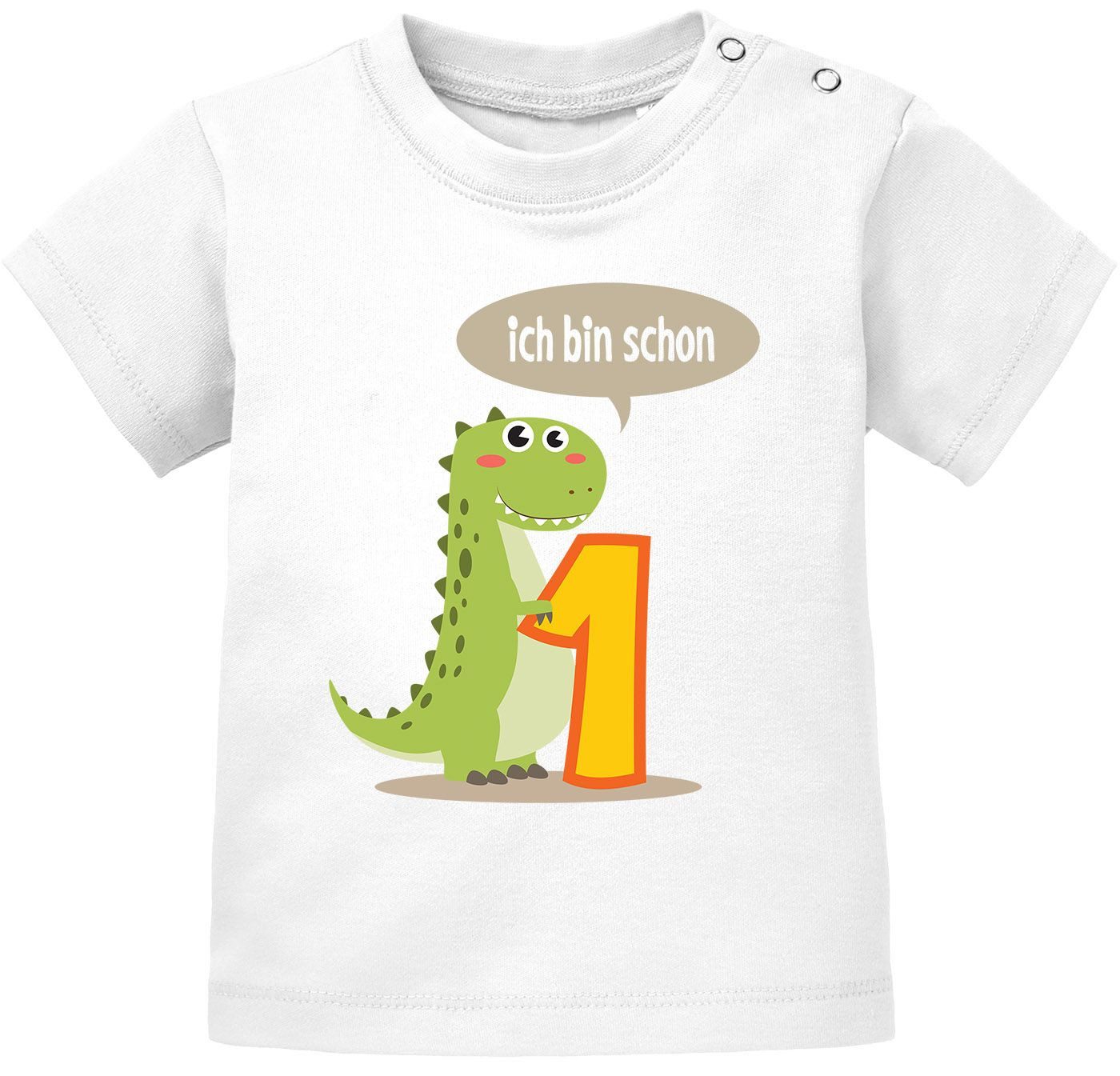 Print-Shirt Baby T-Shirt kurzarm Babyshirt Geburtstag 1 Jahr Eins Dino T-Rex