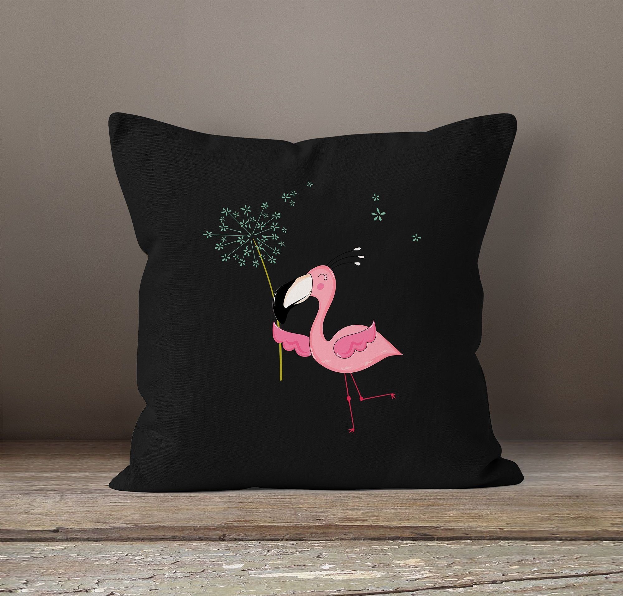 Dandelion schwarz Pusteblume MoonWorks Baumwolle Kissen-Hülle Kissen-Bezug Flamingo Dekokissen MoonWorks® Deko-Kissen