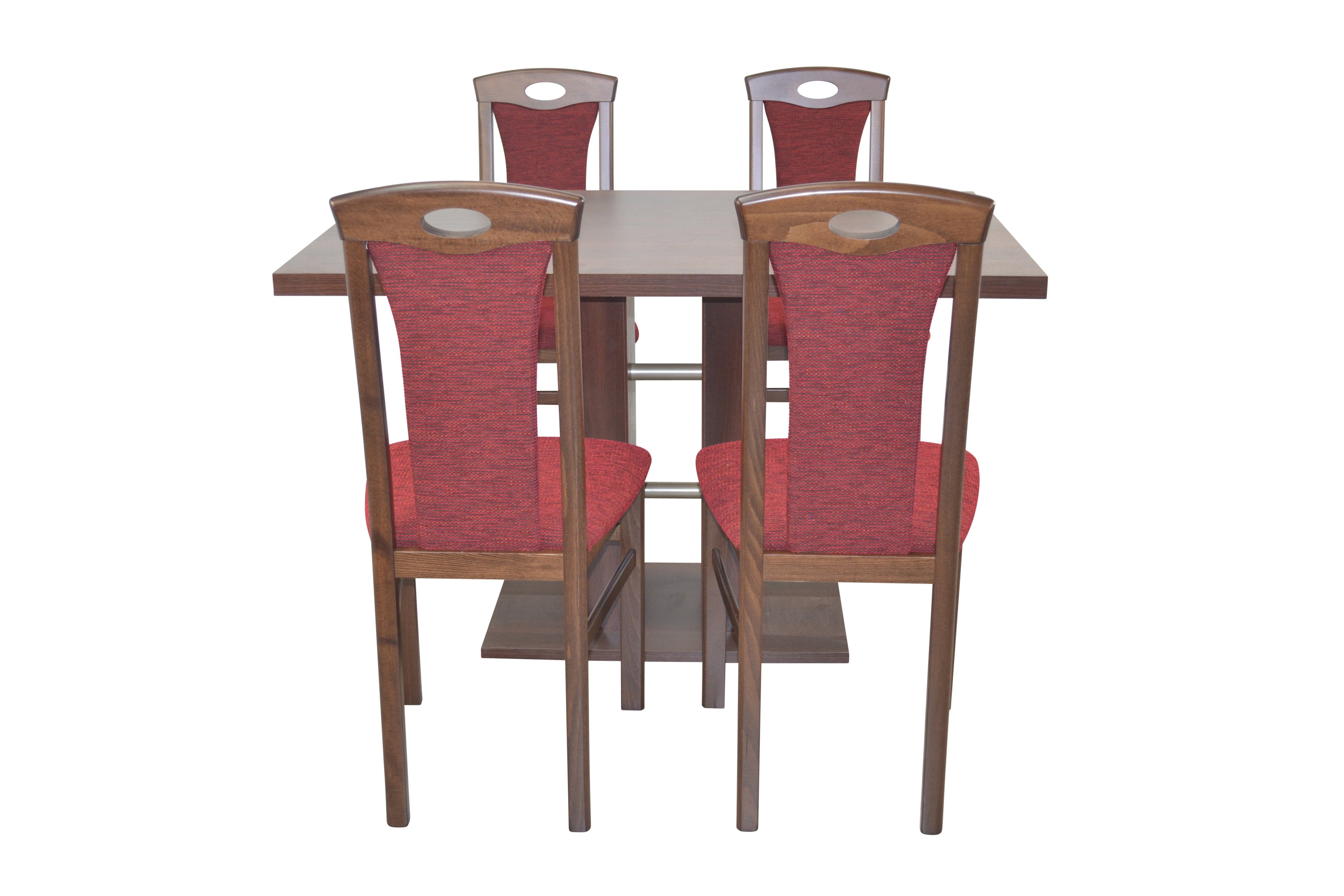 moebel-direkt-online Essgruppe 5teilige Tischgruppe, bestehend aus 4 Stühlen und 1 Esstisch, (Spar-Set, 5teiliges Set) Nussbaum-Nachbildung/bordeaux