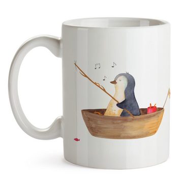 Mr. & Mrs. Panda Tasse Pinguin Angelboot - Weiß - Geschenk, Becher, Lebenslust, Angeln, Tass, Keramik, Einzigartiges Botschaft