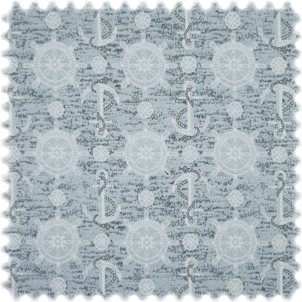 Heiro Stoff Jacquard Flachgewebe Möbelstoff Marina Blaugrau / Weiss, Polsterstoff Meterware - Breite:140 cm