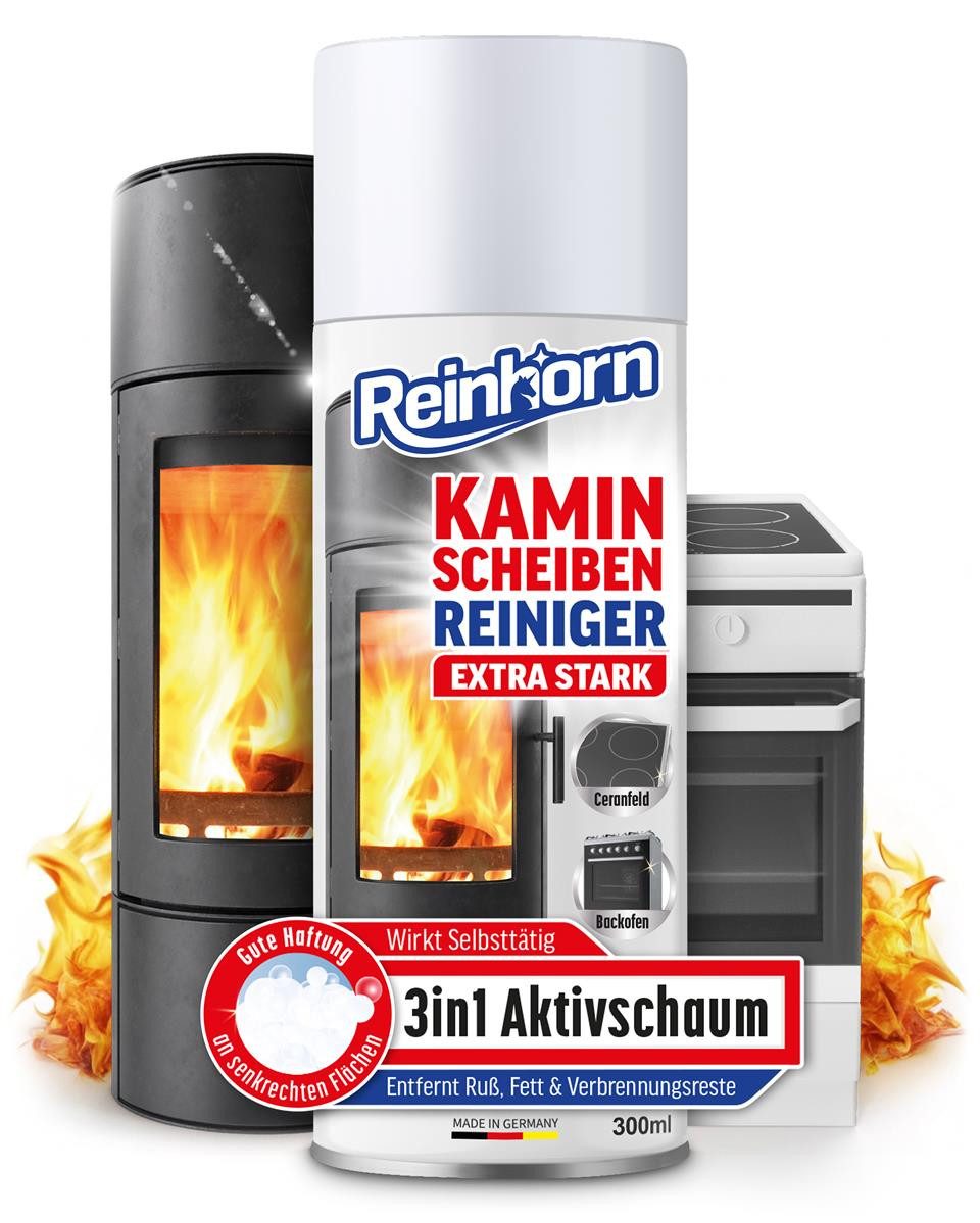 Reinhorn Kaminscheibenreiniger Glasreiniger Aktiv Schaum extra stark 300 ml Scheibenreiniger (EXTRA STARK, [- Aktiv Schaum Spray gegen Ruß Fett Verbrennungsreste)