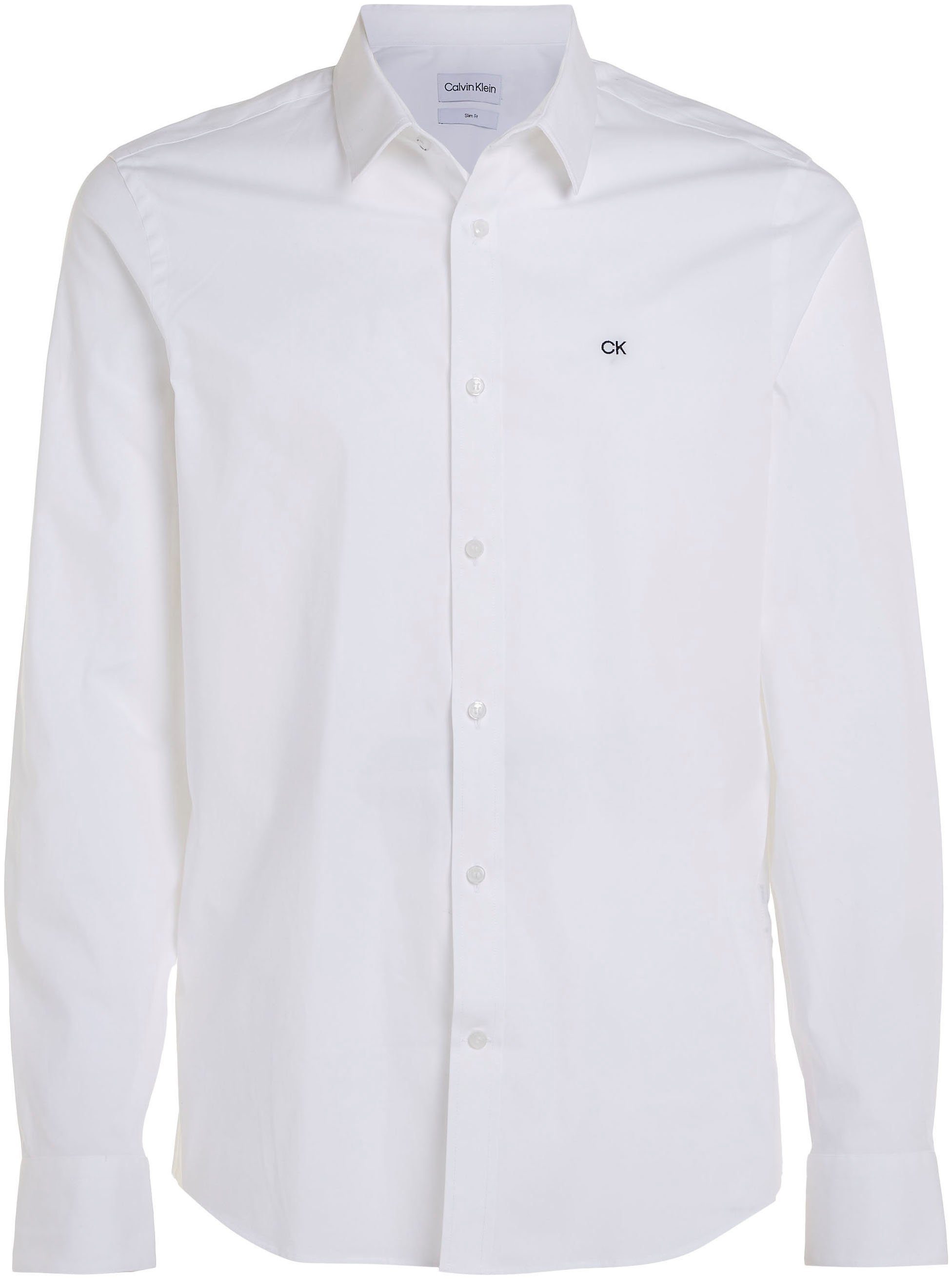 Calvin Klein Businesshemd SLIM STRETCH POPLIN der Logo Brust Klein white auf mit Calvin SHIRT bright