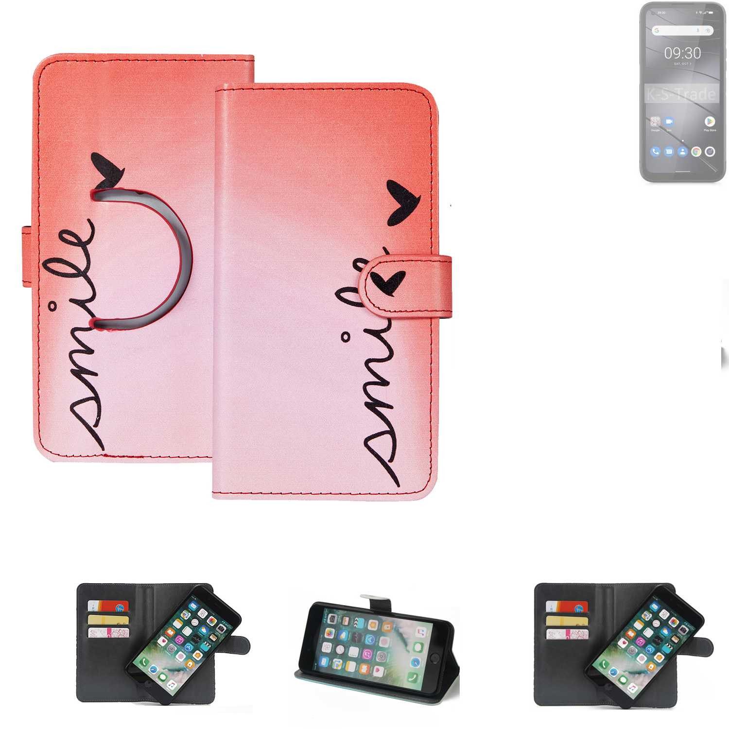 K-S-Trade Handyhülle für Gigaset GX6 Pro, Schutzhülle Handyhülle Hülle cover bookstyle Etui ''smile'' rot