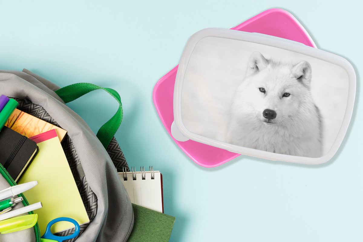 Kunststoff, eines Snackbox, Erwachsene, Kinder, für Mädchen, und Kunststoff Brotbox - Wolfes Lunchbox (2-tlg), Porträt schwarz MuchoWow Brotdose rosa weiß,