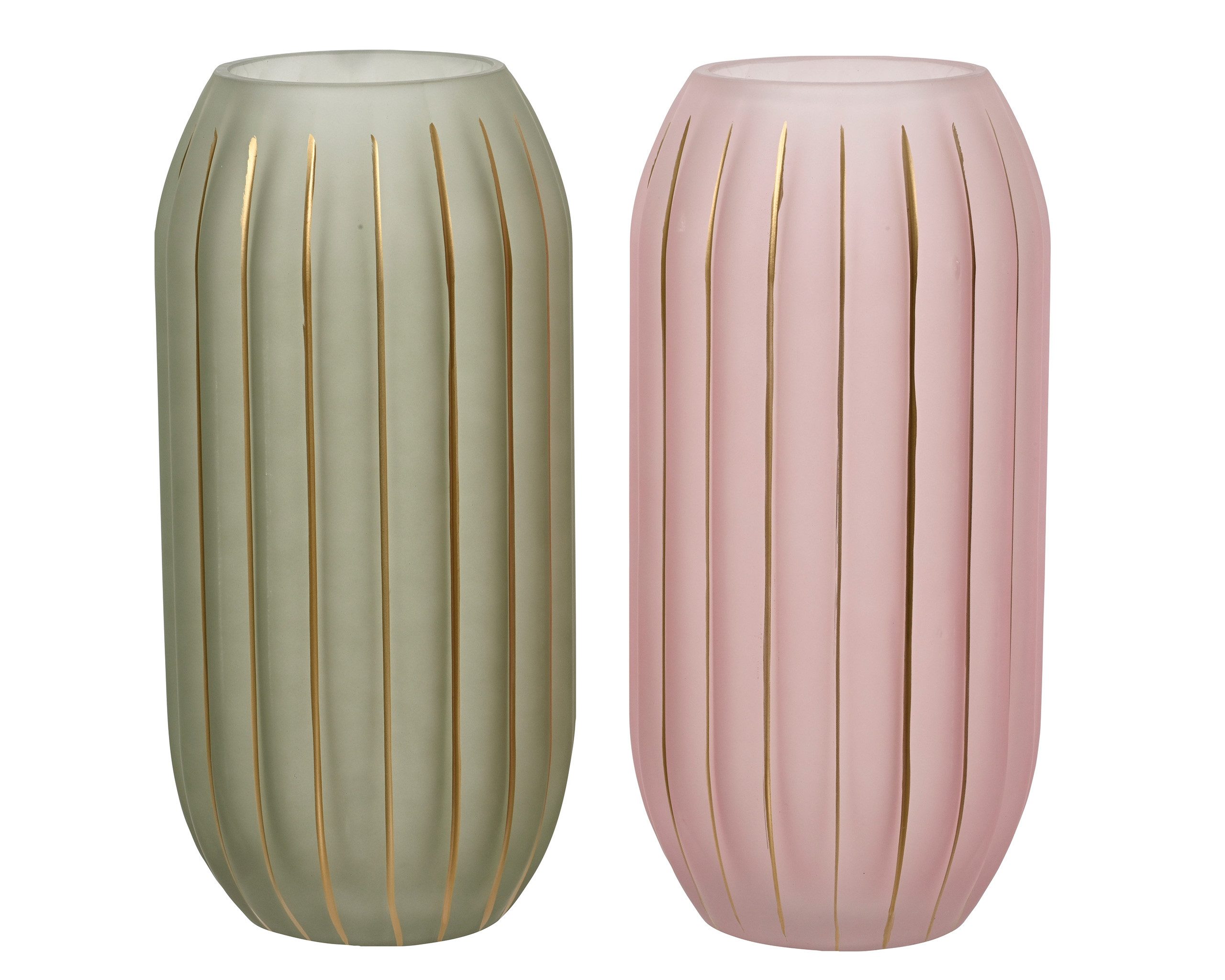 Decoris season decorations Tischvase, Vase / Blumenvase aus Glas 15x30cm Rosa / Grün 1 Stück sortiert