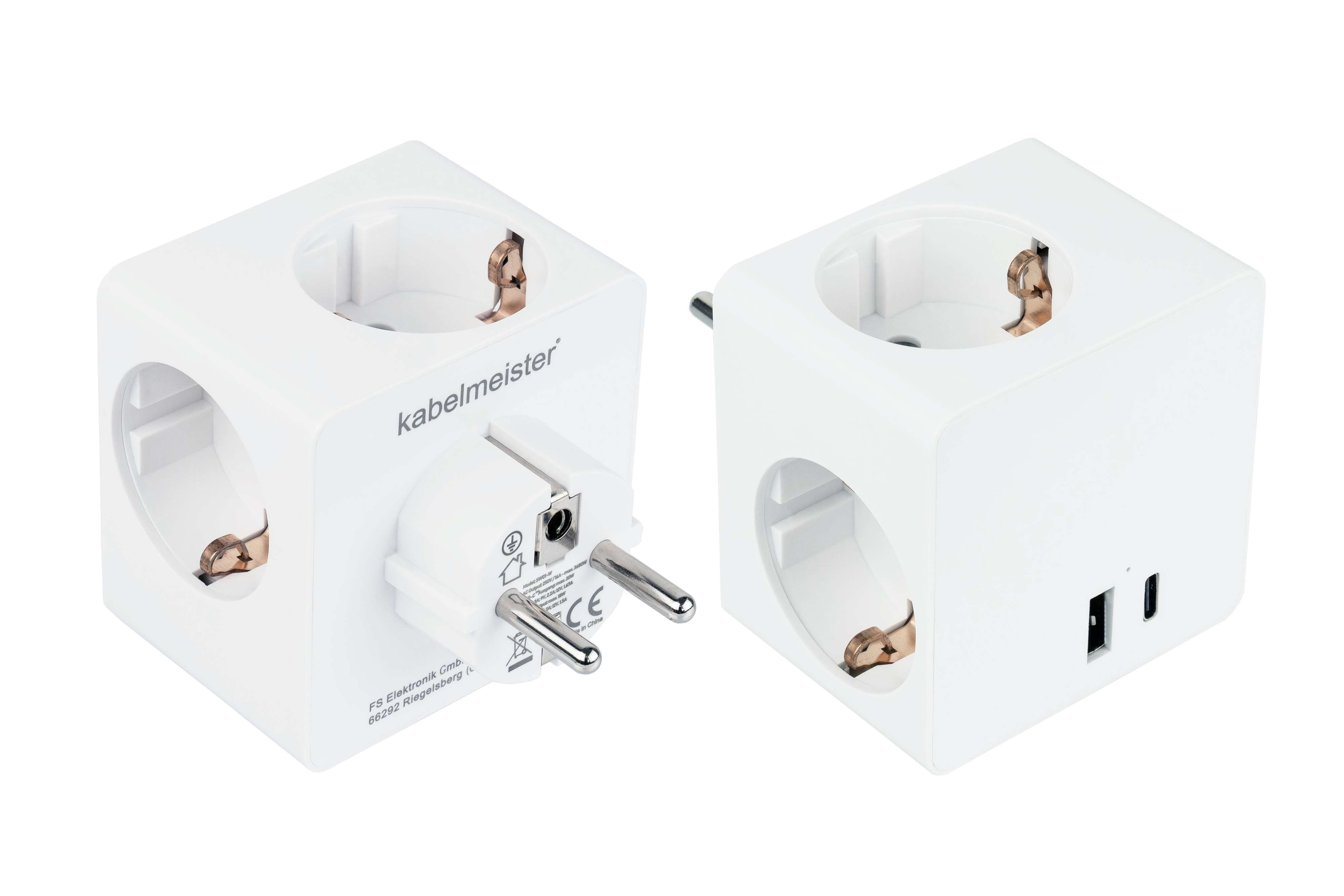 Kabelmeister mit Mehrfachsteckdose 3x 1x Schutzkontakt-Buchse, USB-A USB-C™,1x Steckdosenwürfel