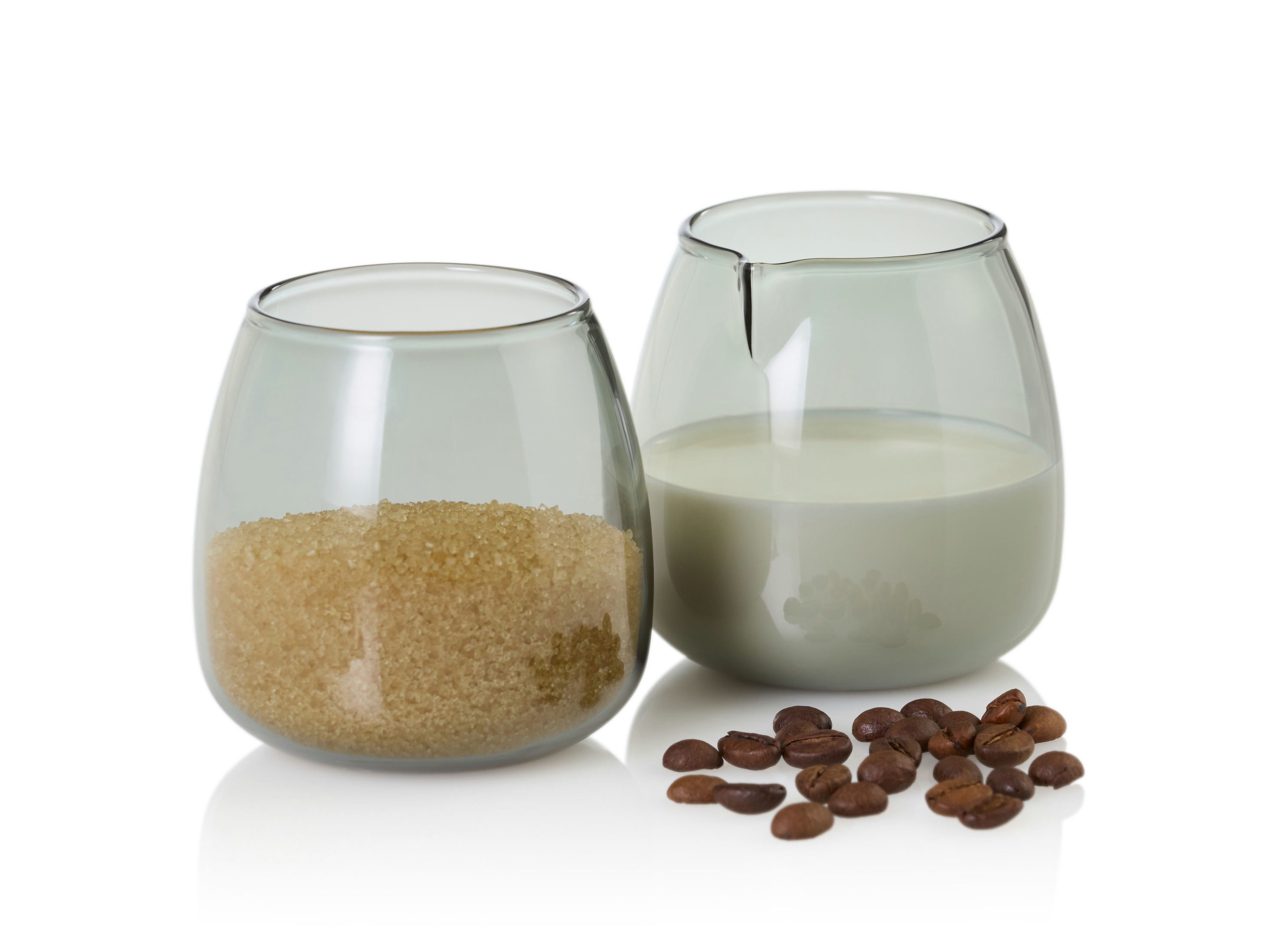 AdHoc Milchkännchen und Zuckerdose Yuna im Set, 0.23 l, (2-St), Borosilikatglas, mundgeblasenes Unikat in Rauchgrau