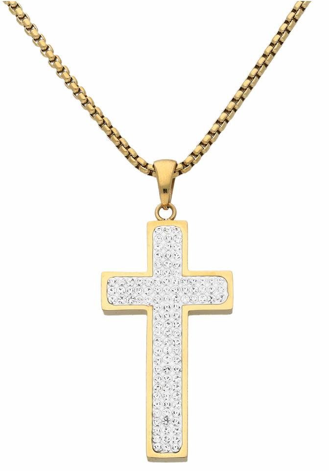 Firetti Kreuzkette Schmuck Geschenk Halsschmuck Halskette Kreuz glitzernd, mit Kristallstein (synth)