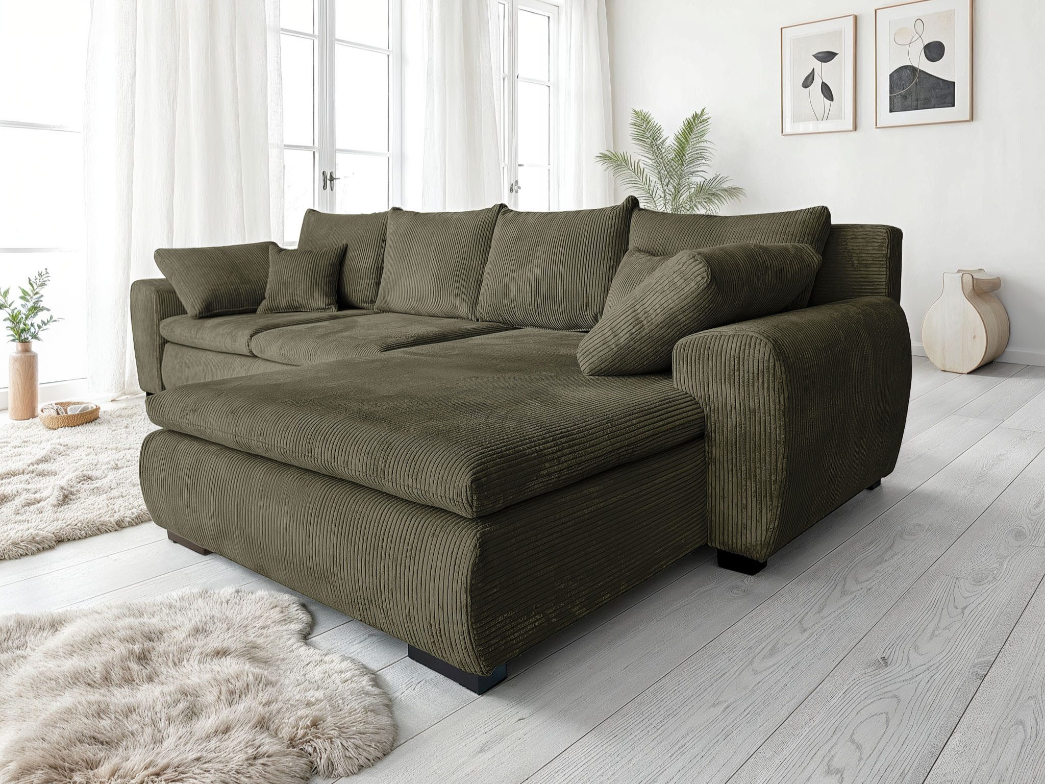 Home affaire Ecksofa Cara Mia L-Form, B: 325 cm, XXL-Sofa mit 4 Zierkissen, mit Schlaffunktion & Bettkasten, Liegefl. 145x270 cm