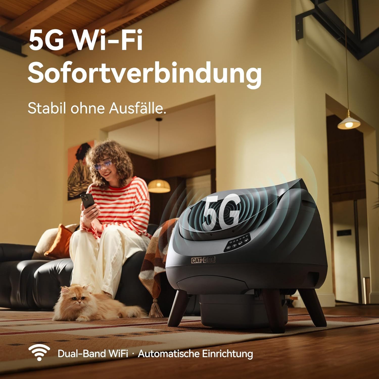 CATLINK Katzentoilette Open-X Selbstreinigendes XXL Katzenklo Geruchsbeseitigung - WLAN APP, Für alle Streuarten - Ideal für mehrere Katzen 12L - Geruchskontrolle