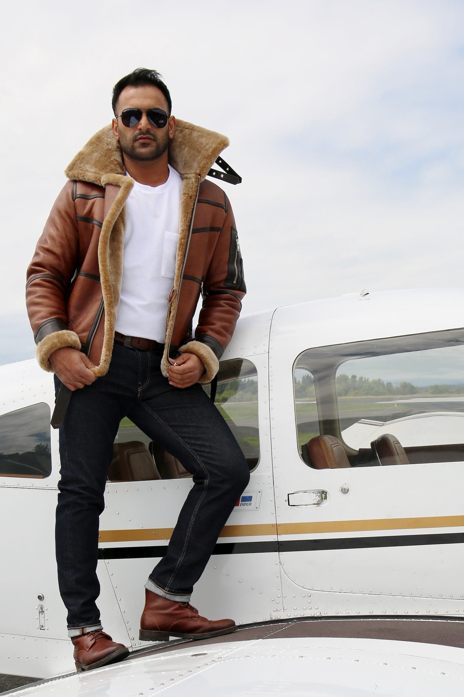 Hollert Bomberjacke B16 Herren Lammfelljacke Echtleder Merino Schaffell Fliegerjacke