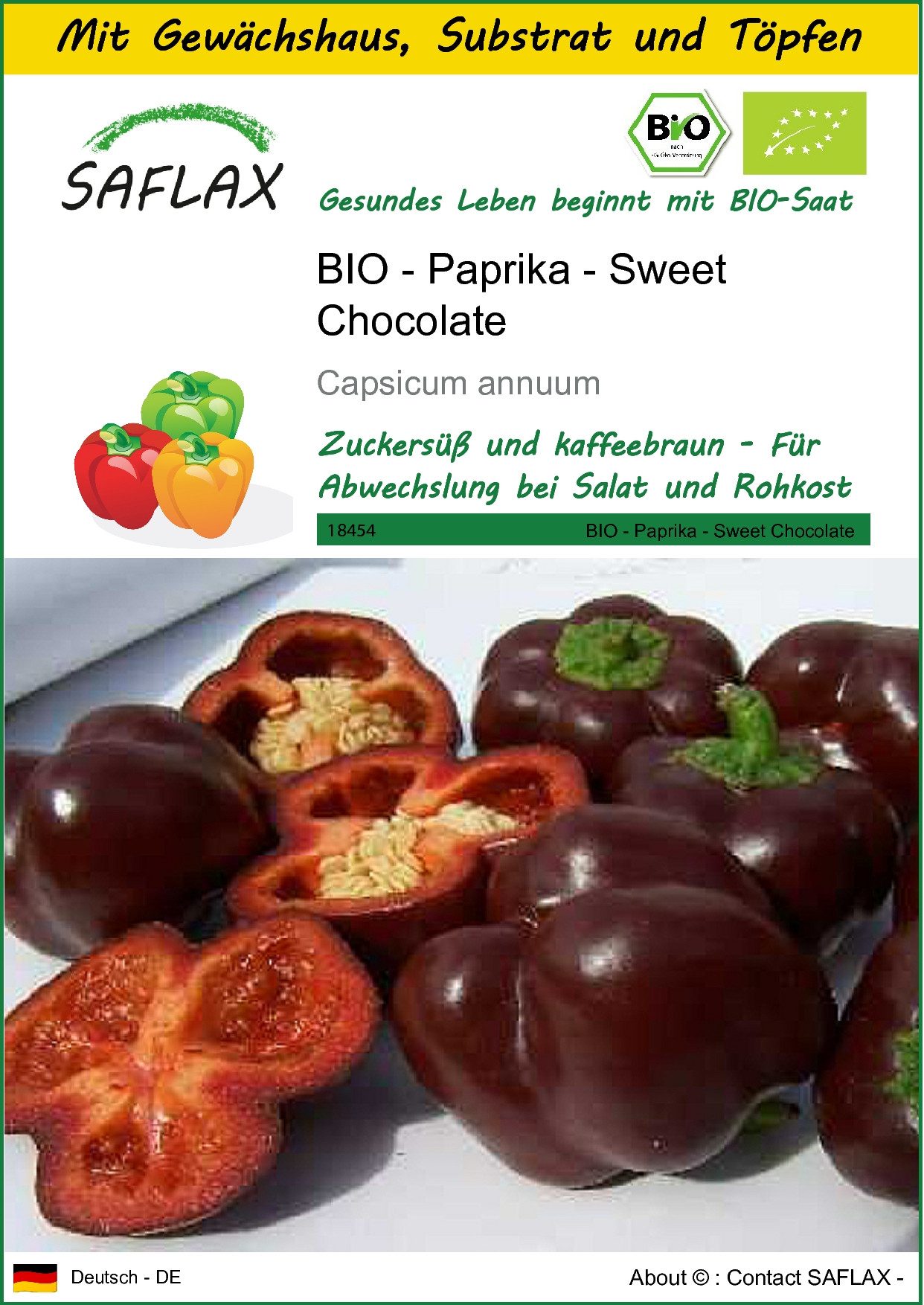 Gemüsesamen SAFLAX - Anzuchtset - BIO - Paprika - Sweet Chocolate