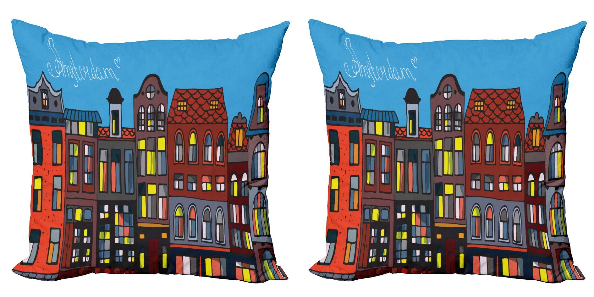 Kissenbezüge Modern Accent Doppelseitiger Häuser Digitaldruck, Abakuhaus (2 Bunte Graphic Stück), Amsterdam