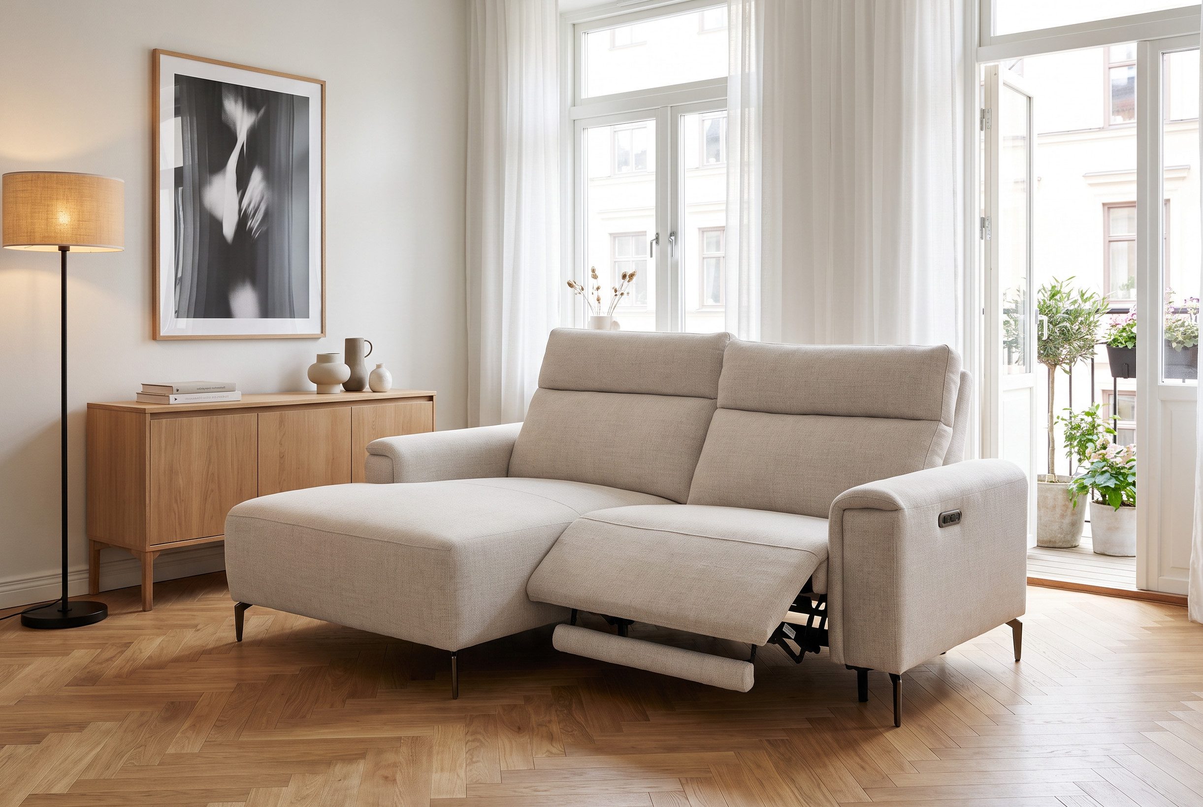 OTTO home Ecksofa YELLIA L-Form, 227cm - elektrische Relaxfunktion, USB A/C, hoch elastischer Schaumstoff (HR) im Sitz, Webstoff