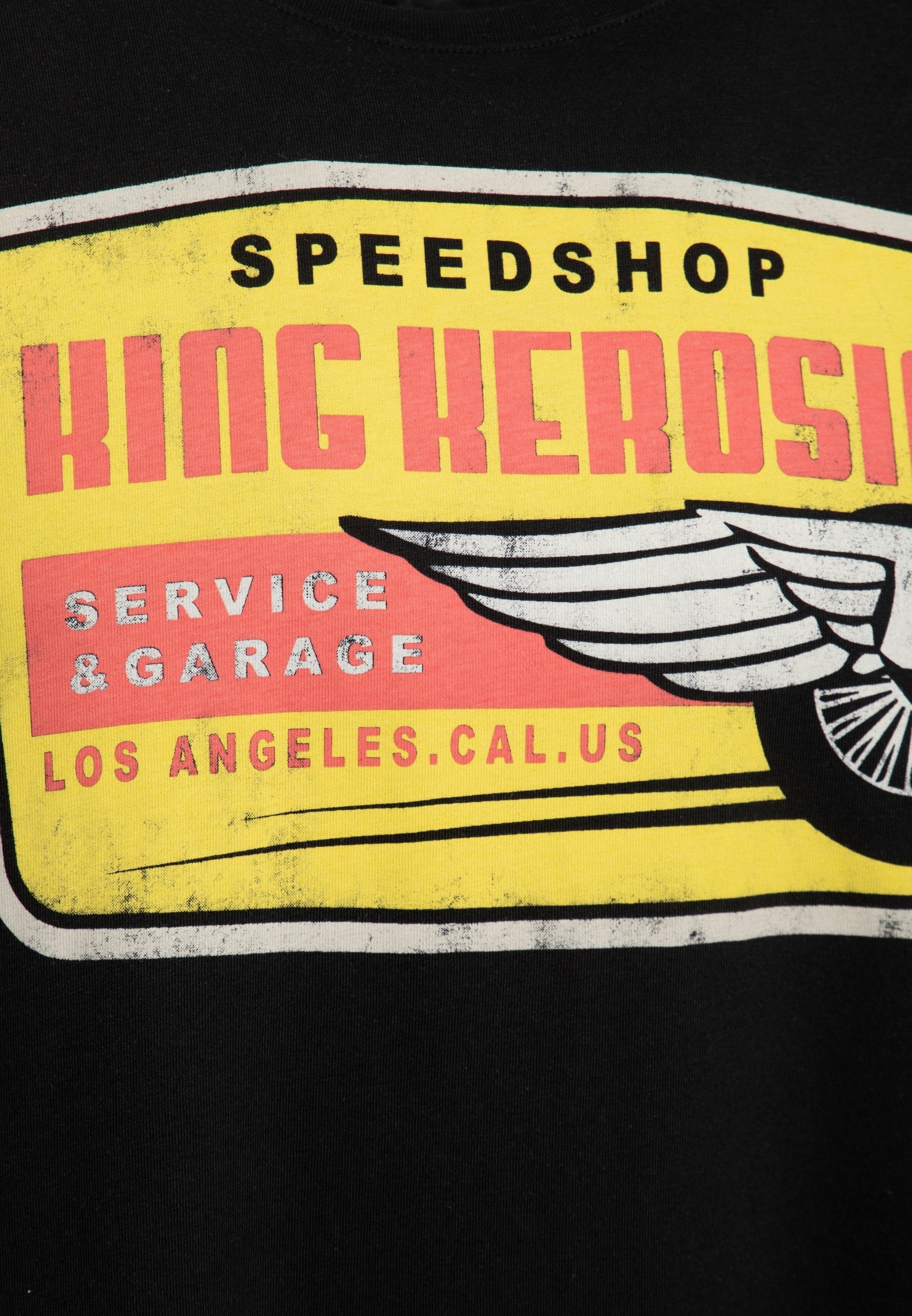 Speedshop Look Retro Front KingKerosin im Print-Shirt (1-tlg) Print Garage