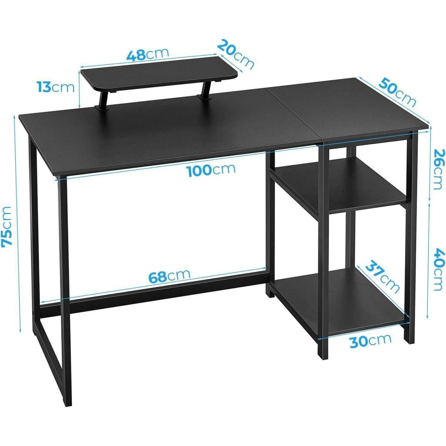 LuxusKollektion Computertisch Kleiner Schreibtisch mit Stauraum und Monitorständer, 100cm, Schwarz