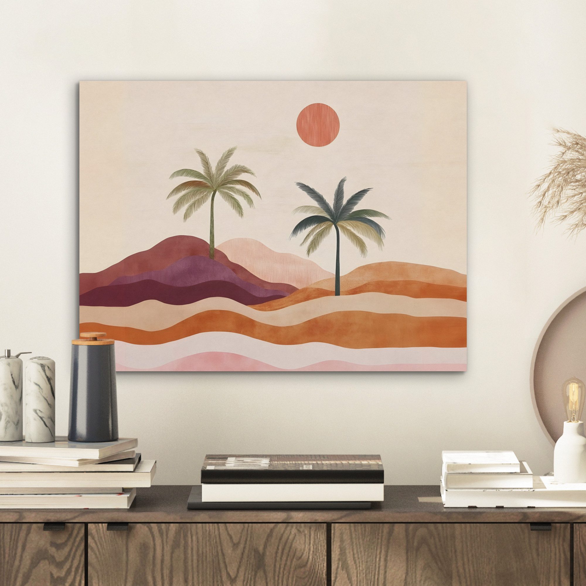 MuchoWow Gemälde Palmen - Abstrakt - Sonne - Hügel, Fotodruck (1 St), Akust günstig online kaufen