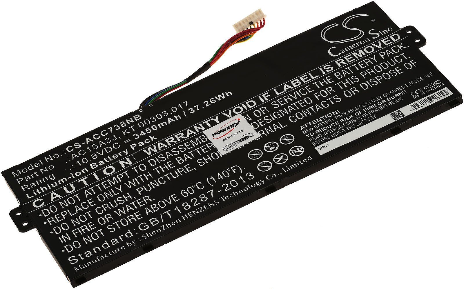 Powery Akku für Laptop Acer Chromebook R11 CB5-132T-C48K, Chromebook R11 CB5-132T-C4LB Laptop-Akku 3450 mAh (10.8 V)