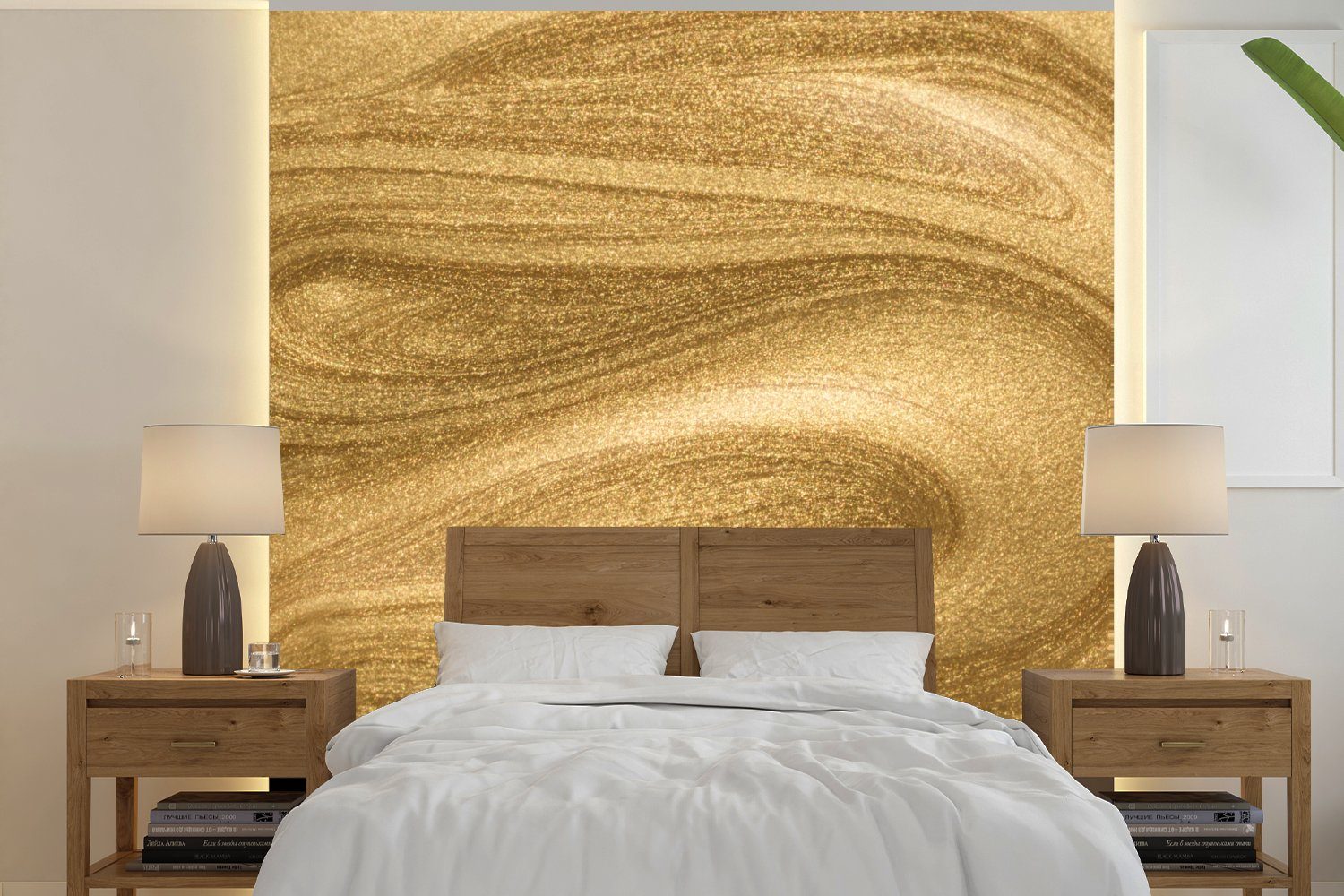 MuchoWow Fototapete Gold - Glitzer - Abstrakt - Luxus, Matt, bedruckt, (4 St), Vliestapete für Wohnzimmer Schlafzimmer Küche, Fototapete