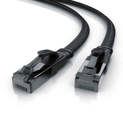 Primewire LAN-Kabel, (25 cm), CAT 8.1 Netzwerkkabel Flach 40 Gbits - Baumwollmantel - LAN Kabel Patchkabel - CAT 8 Gigabit RJ45 Ethernet Cable - 40000 Mbits Geschwindigkeit - Flachbandkabel - Verlegekabel - Cat 6 Cat 7