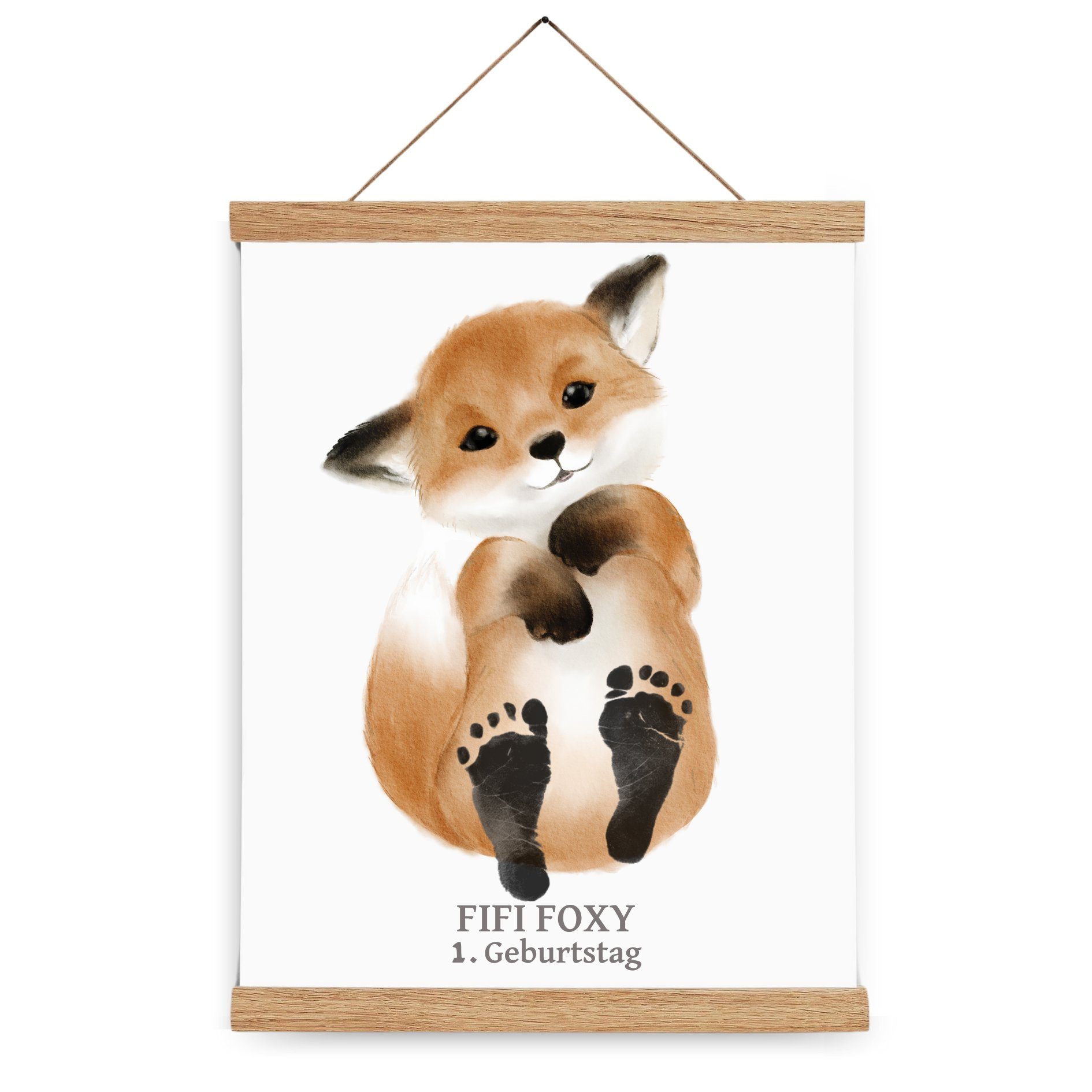 SMALL PAW Poster Personalisierbares Fußabdruck Baby Set, Baby Abdruckset, Fifi Foxy, Personalisierter Druck auf Qualitätspapier