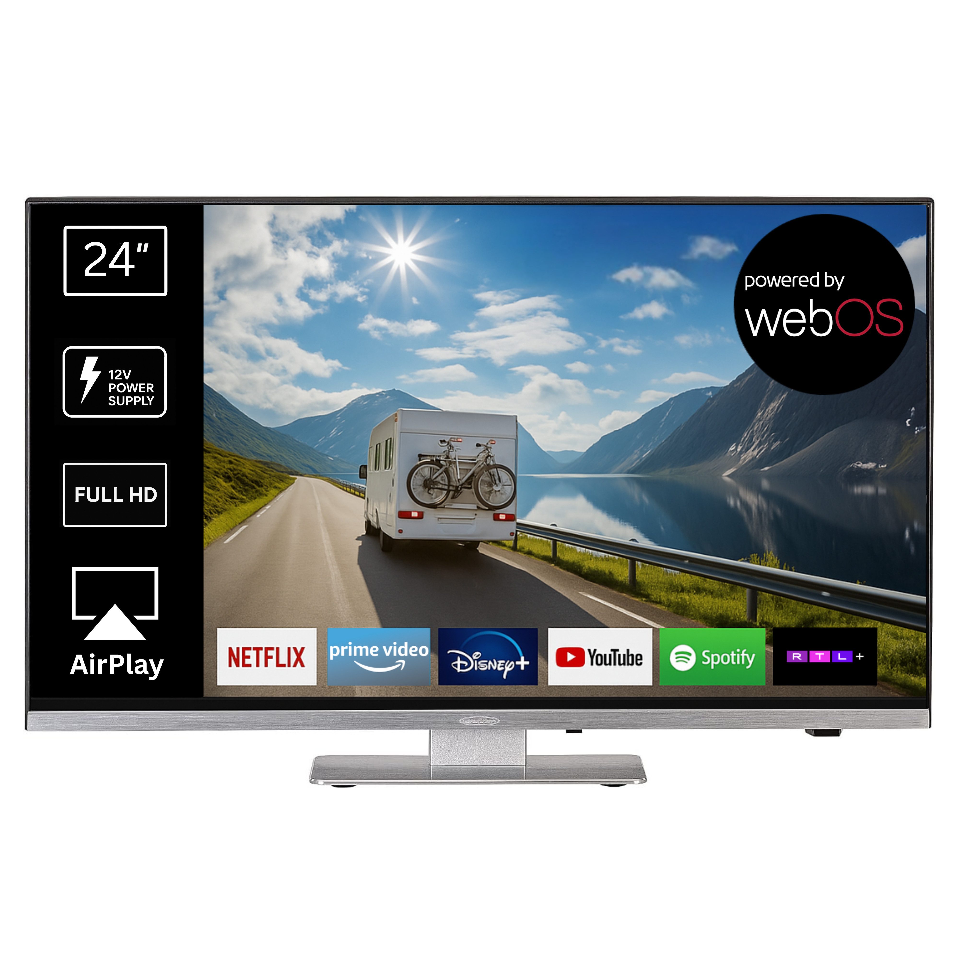 Reflexion LDDX24IBT LED-Fernseher (60,00 cm/24 Zoll, Full HD, Smart-TV, powerd by webOS Hub (LG), DC IN 12 Volt / 24 Volt, Netzteil 230 Volt, integrierter DVD-Player)