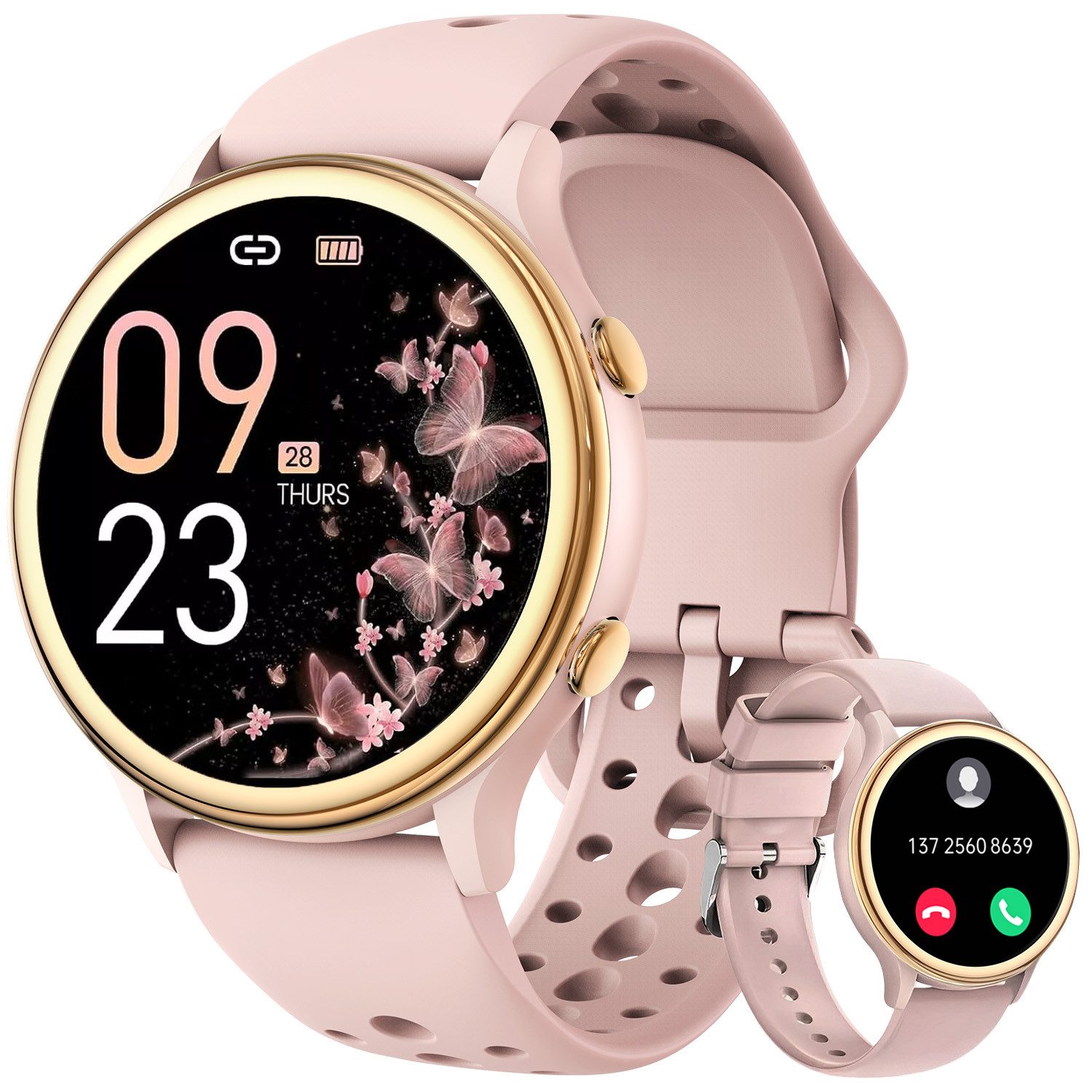 ANYSUN Smartwatch Damen Fitness Tracker Uhr mit Anruffunktion, Smartwatch (1,27 Zoll) HD-Bildschirm mit abgerundeten Ecken,Schlafmonitor/UV Index, 24-Stunden-Herzfrequenzmonitor / SpO2 /Schlafmonitor, 70+ Sportmodi Wasserdicht Sportuhr iOS Android