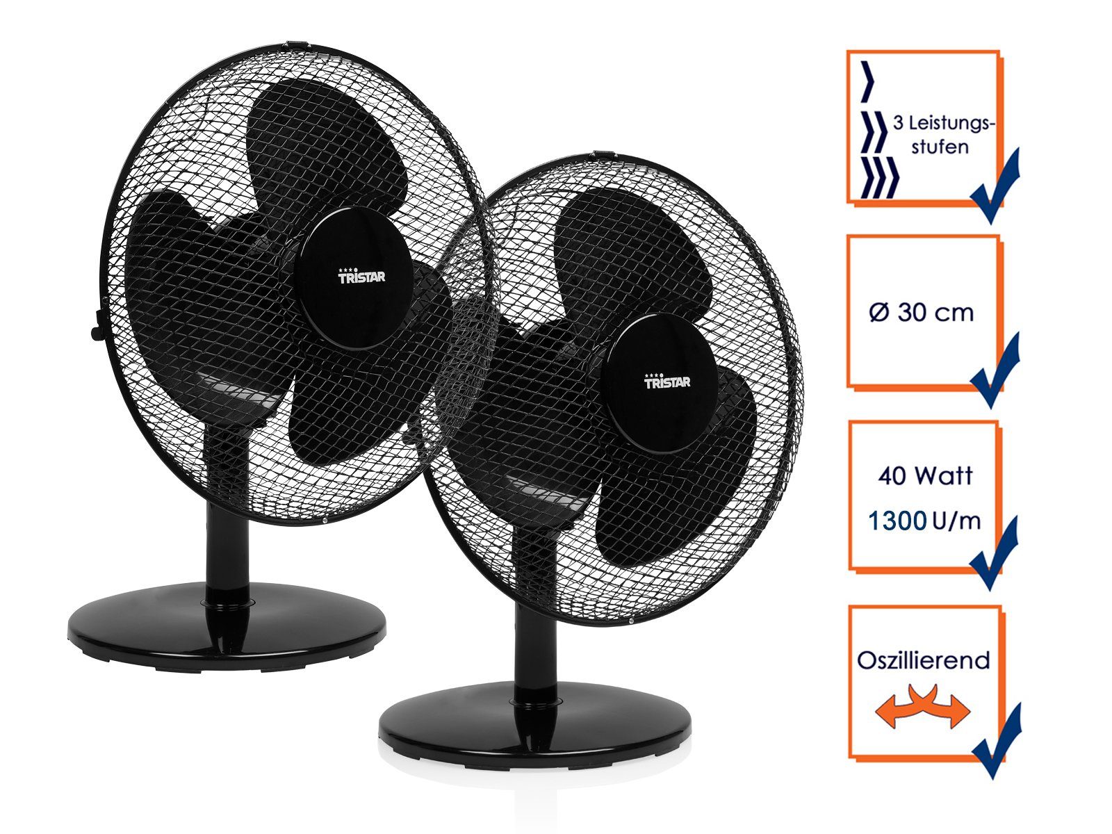 leise, Tischventilator, Setpoint Tisch-Lüfter Raumlüfter, Windmaschine 2er mini kleine SET Schwarz Ø30cm