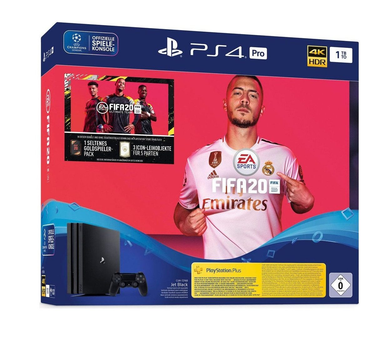 PlayStation 4 PS4 Pro Konsole 1TB + FIFA 20 Edition, DualShock 4 Controller, 4K-/HDR-Unterstützung, Blu-ray-/DVD-Laufwerk
