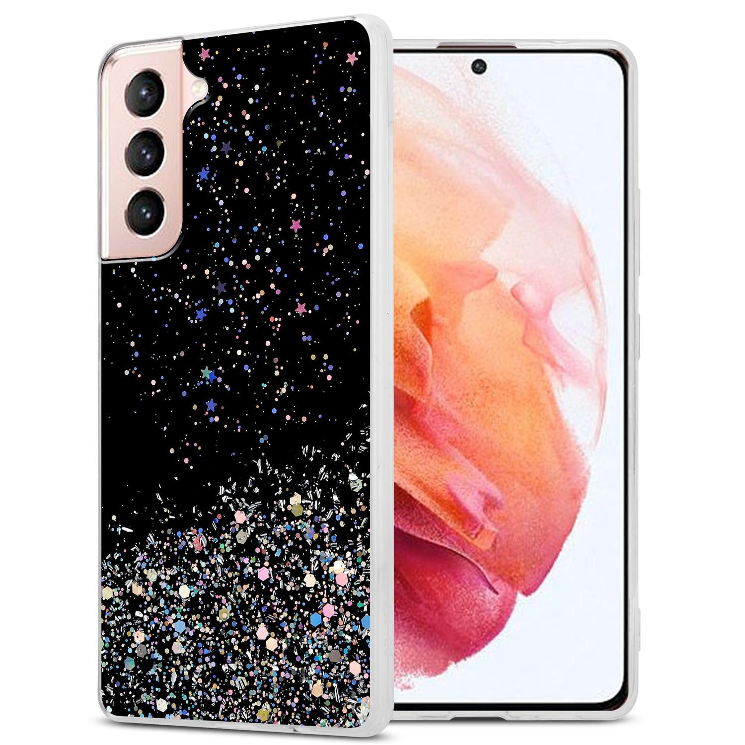 Cadorabo Handyhülle für Samsung Galaxy S21 5G Hülle Samsung Galaxy S21 5G, Flexible TPU Silikon Handy Schutzhülle - Hülle - mit Glitzer