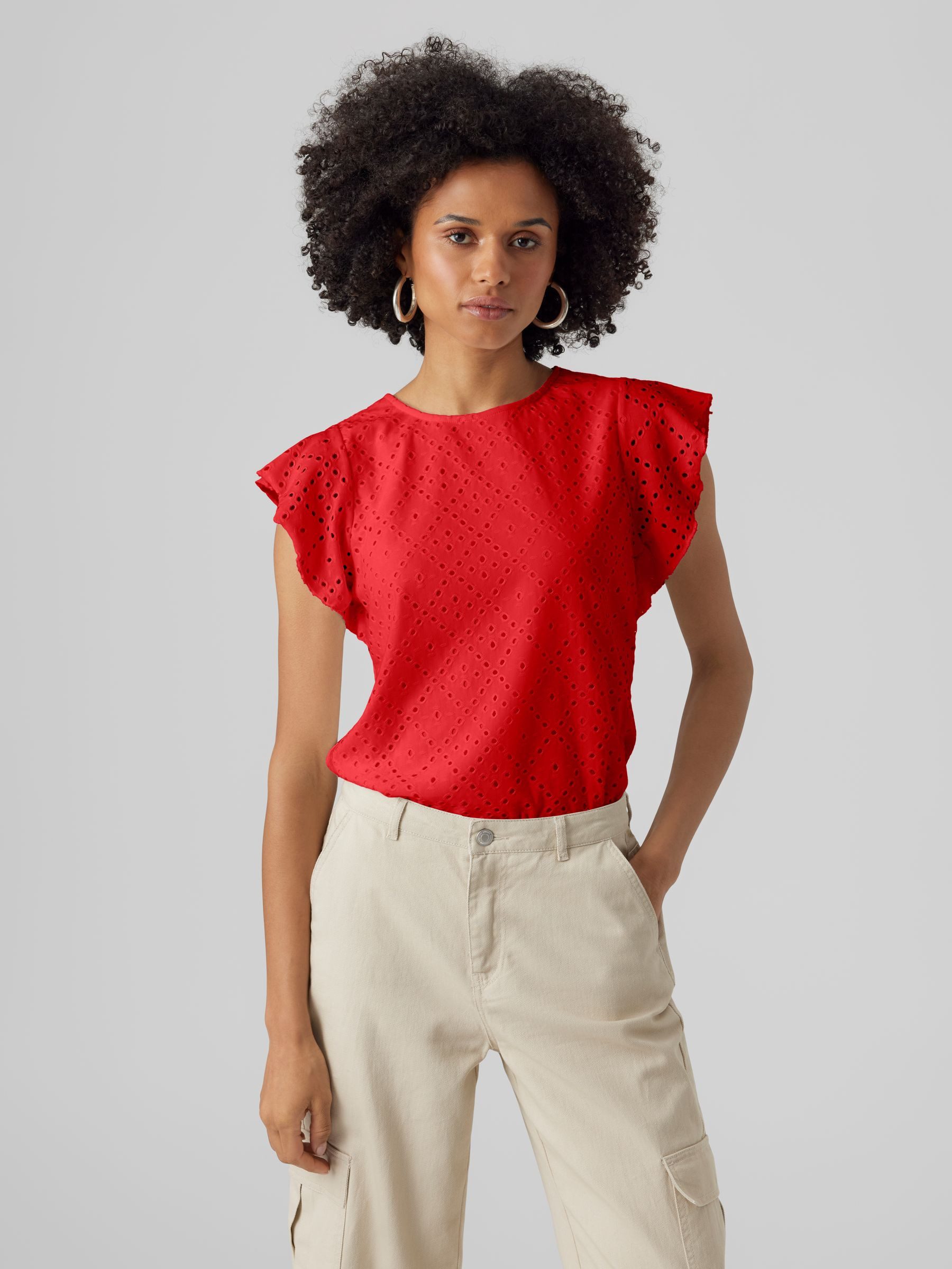 Vero Moda Blusenshirt Atmungsaktive Struktur mit Lasercuts, Kurzarm VMTASSA günstig online kaufen