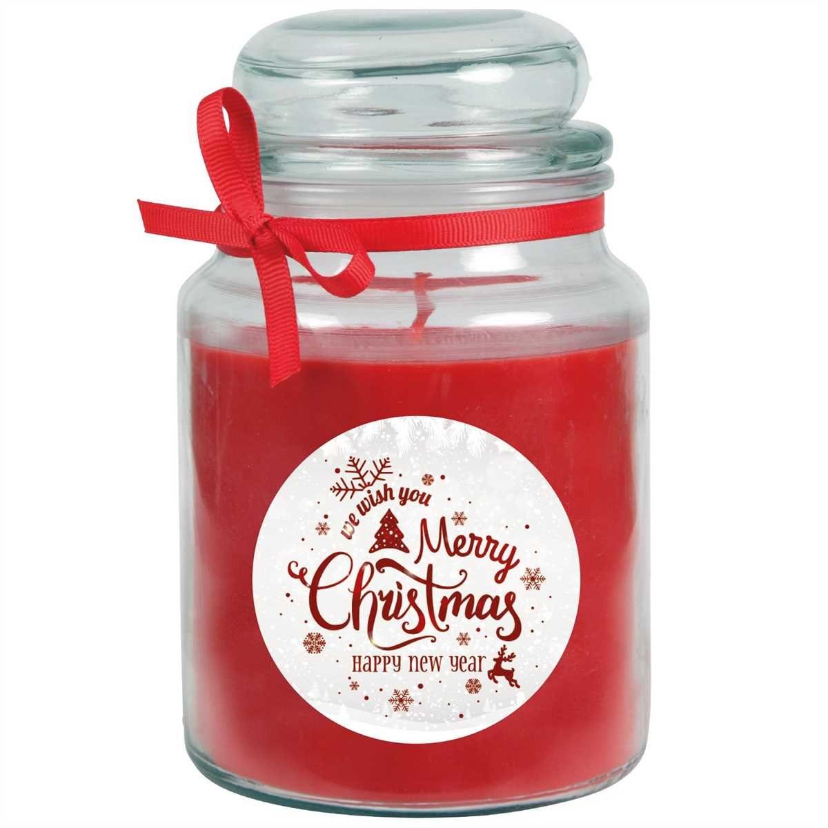 HS Candle Duftkerze (Dekokerze, 1-tlg), Weihnachten - Kerze im Bonbon Glas, Kerze mit Weihnachts - Motiv