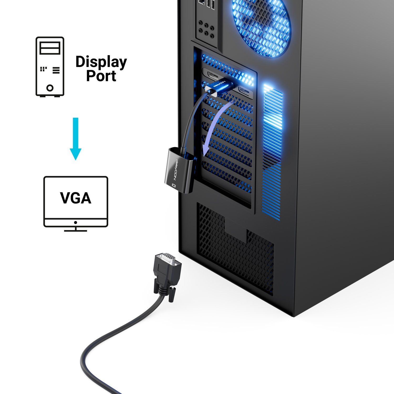 deleyCON deleyCON DisplayPort VGA Adapter Konverter DP Stecker - VGA Buchse PC Video-Kabel
