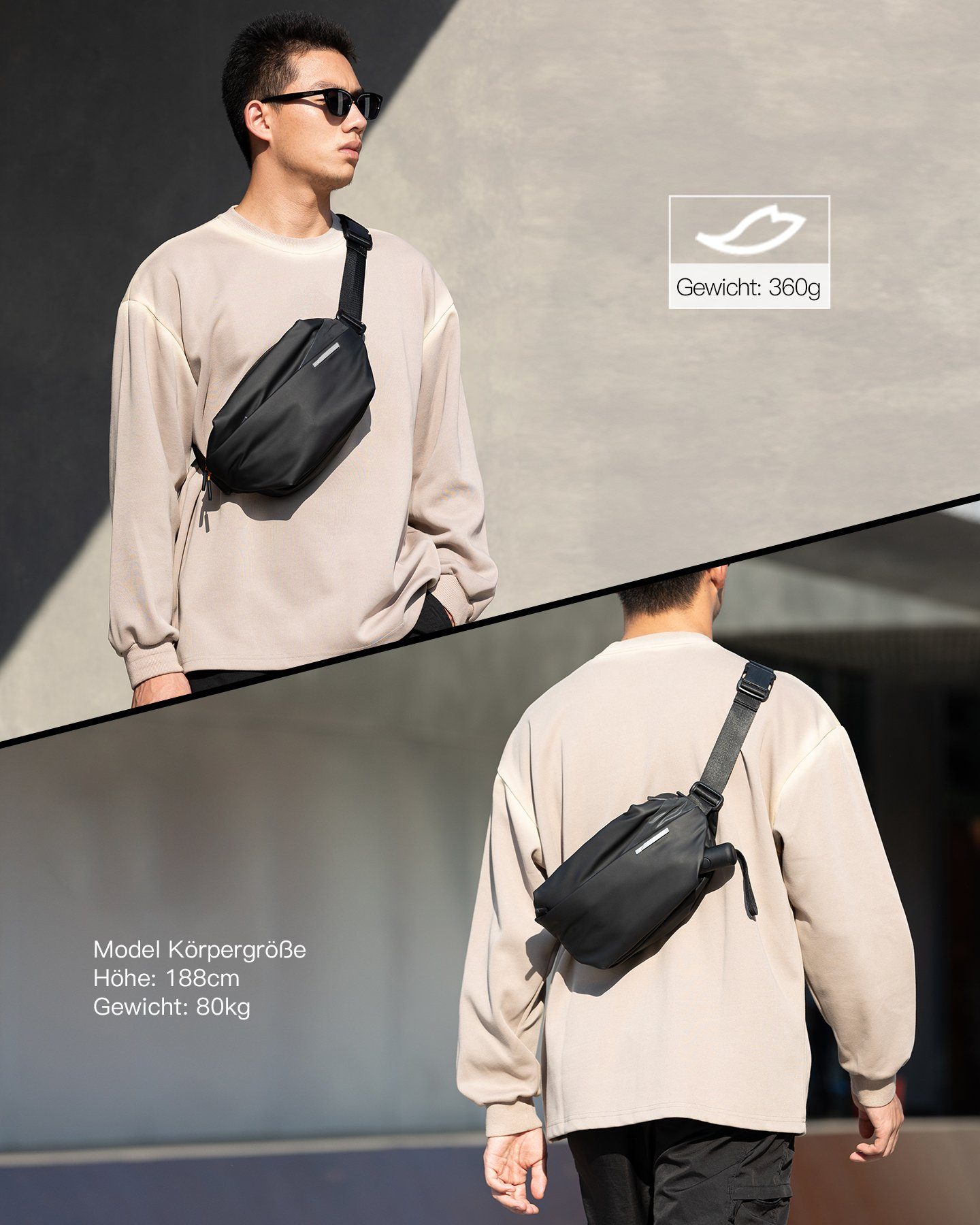 verstellbarem Sling Crossbody stylische abriebfest Bag mit Schultergurt, spritzwassergeschützt Inateck und Bag, Gürteltasche
