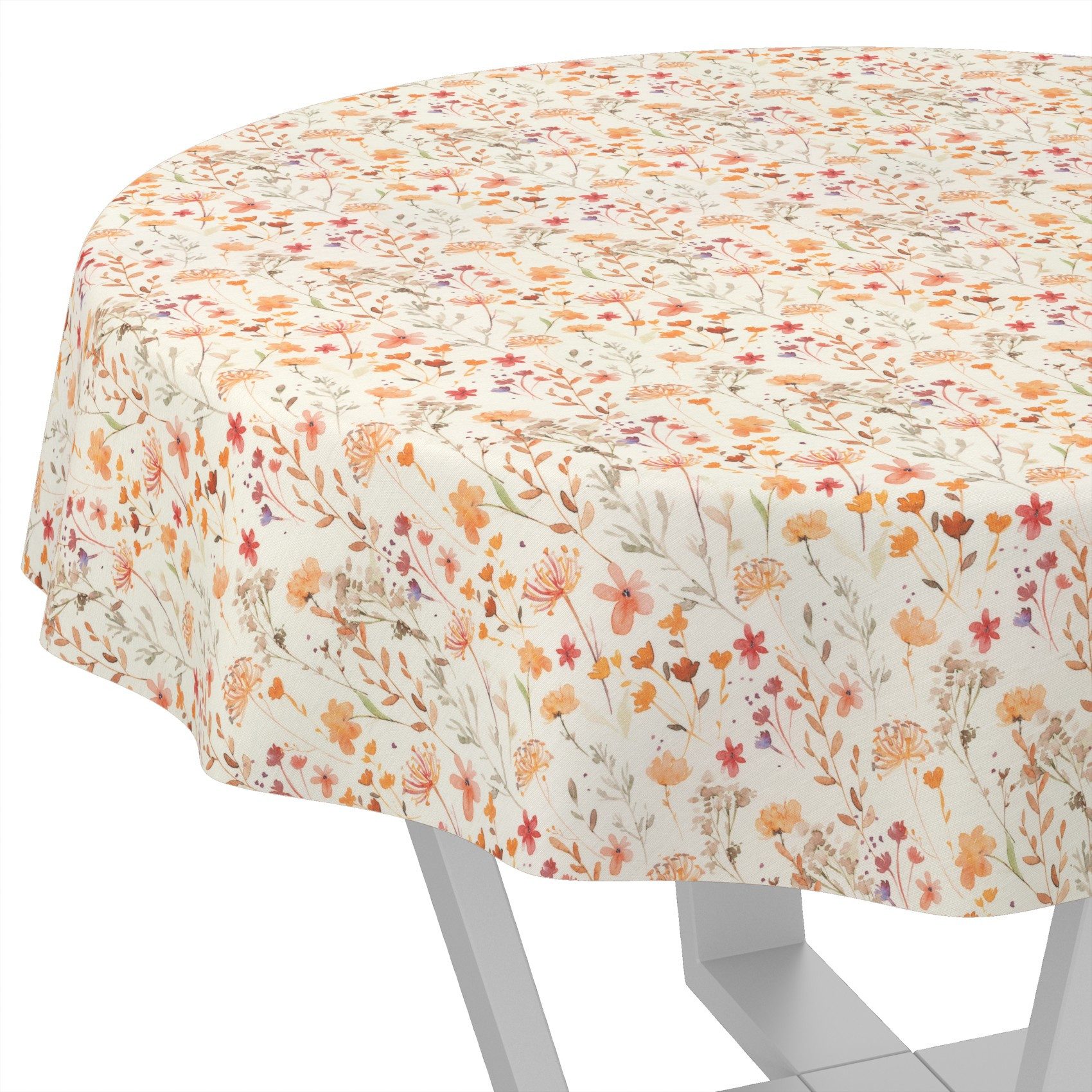 ANRO Tischdecke abwaschbar LANA Alessia-Wildblumen (Einzelstück 1-tlg), wasserabweisend Alessia-Wildblumen Orange-Beige Rund 100cm