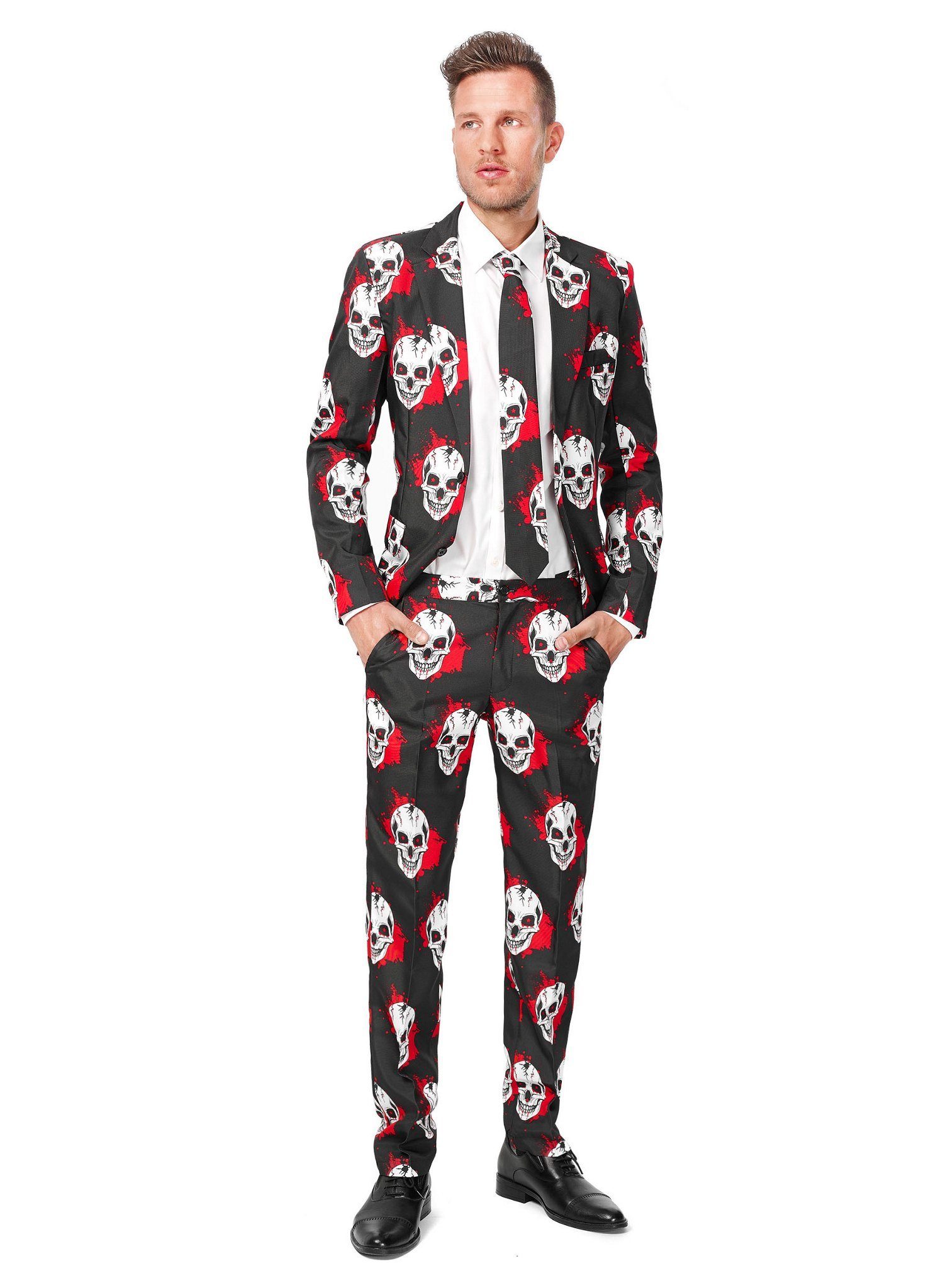 SuitMeister Partyanzug SuitMeister Skull Blood Kostüm Anzug - Halloween, Für coole Typen: Halloween Party Anzug mit Totenkopfmuster