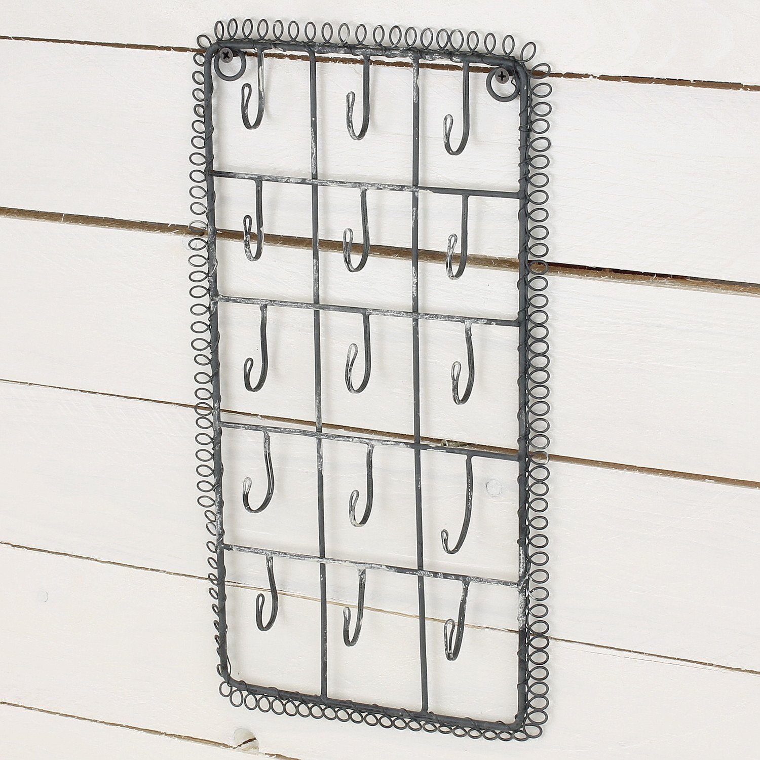 Macosa Home Wandhaken Wandhalter mit Haken Metall Grau Wandgitter Wandablage 15 Haken, Schlüssel, (Handtuchhaken, Geschirrtuchhaken), Wand-Dekoration Schlüsselbrett Wandhaken Hakenleiste Garderobe