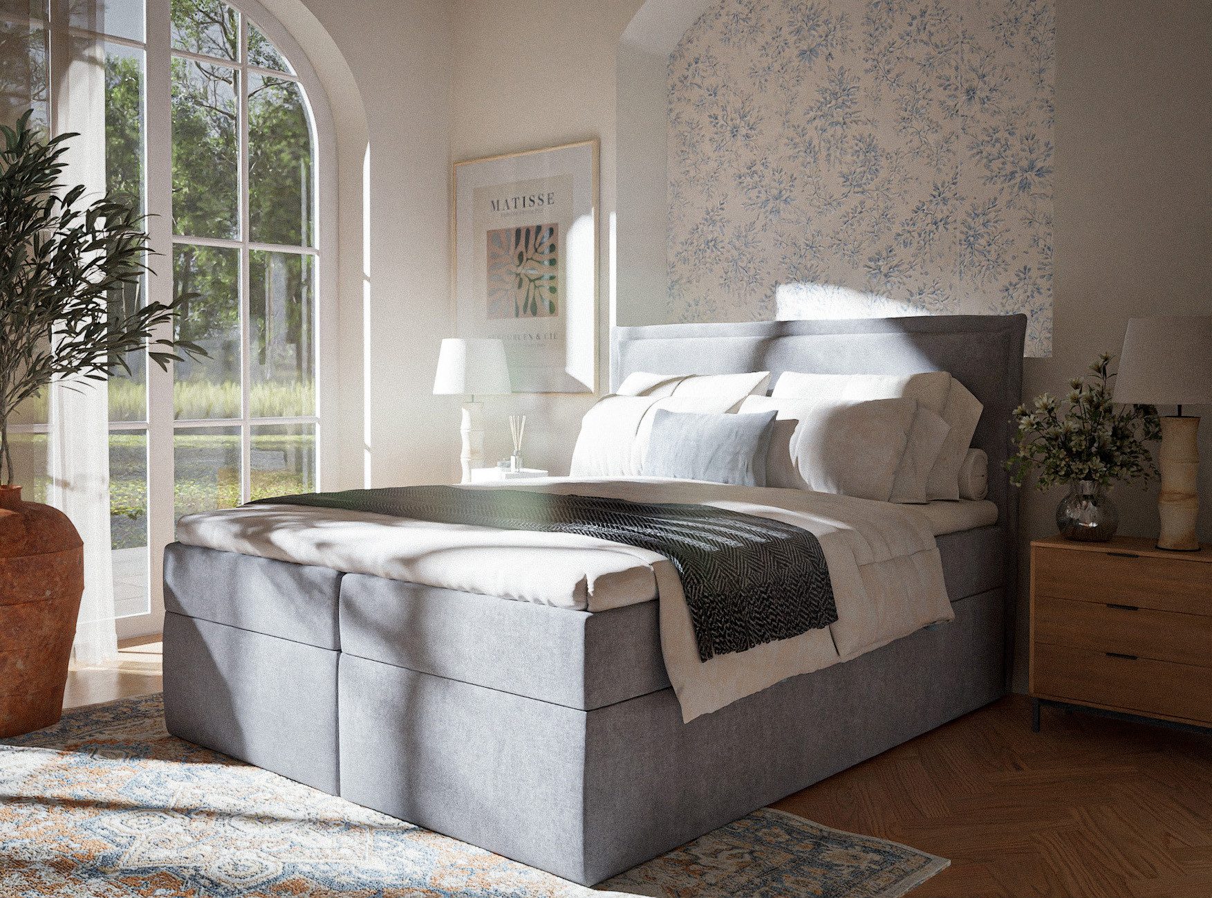 Maison de Rêve Boxbett Kubric mit Bettkasten (Matratze, Stauraum, Kopfteil, Topper), Boxspringbett mit Taschenmatratze H3, Doppelbett, inkl. Latex-Topper