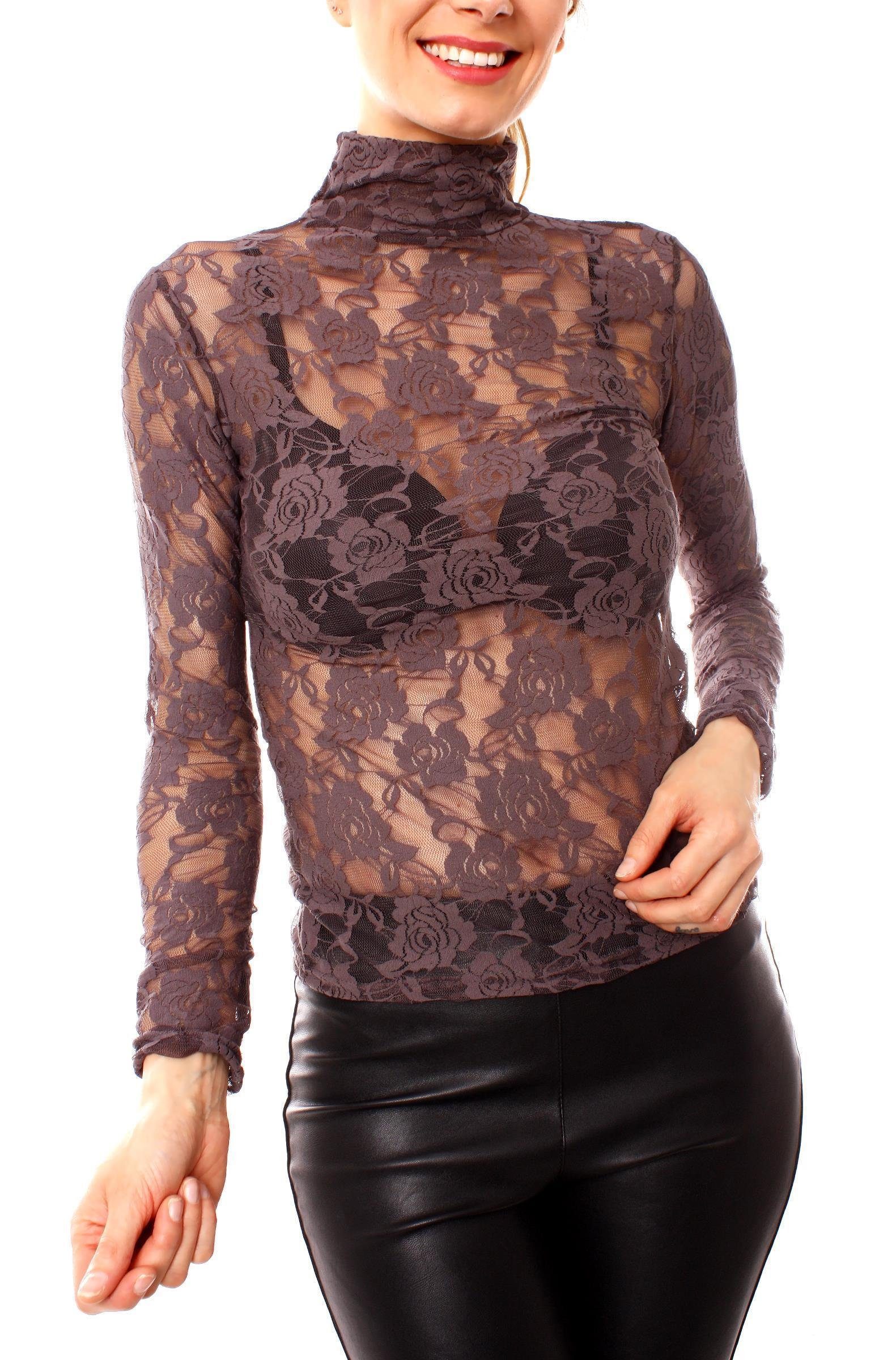 Muse Spitzenshirt Turtleneck Spitzenshirt Langarm transparent günstig online kaufen