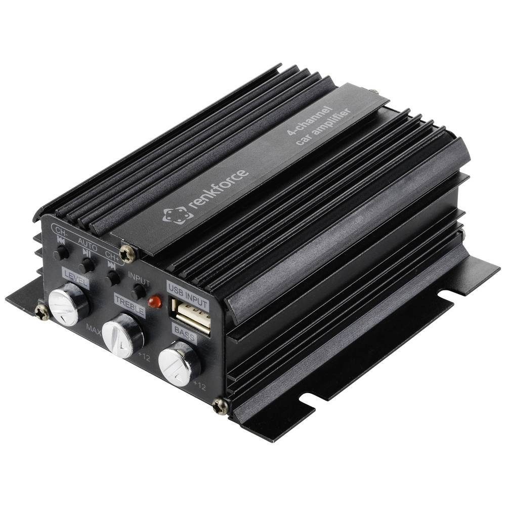 Renkforce 200 W 4-Kanal Auto-Verstärker Auto-Subwoofer (Bluetooth®-/USB-Audiowiedergabe, Lautstärke-/Bass-/Höhen-Regelung)