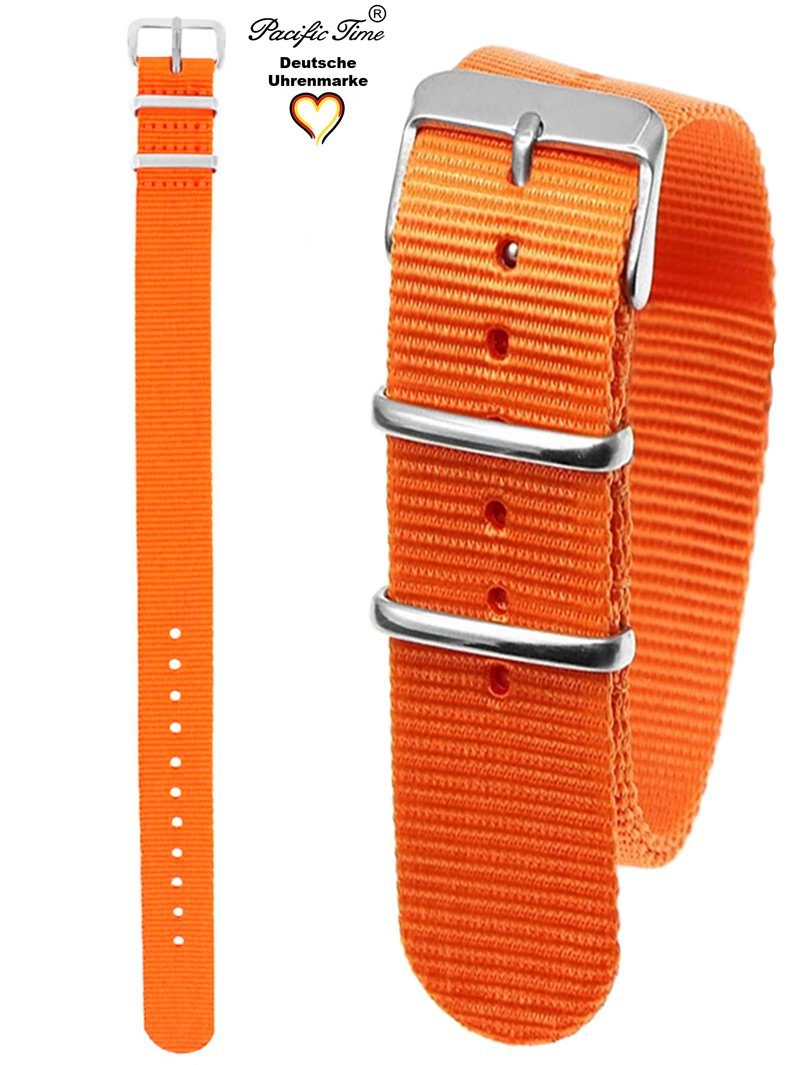 Pacific Time Nylon Textil orange Wechselarmband Gratis Uhrenarmband Versand 16mm