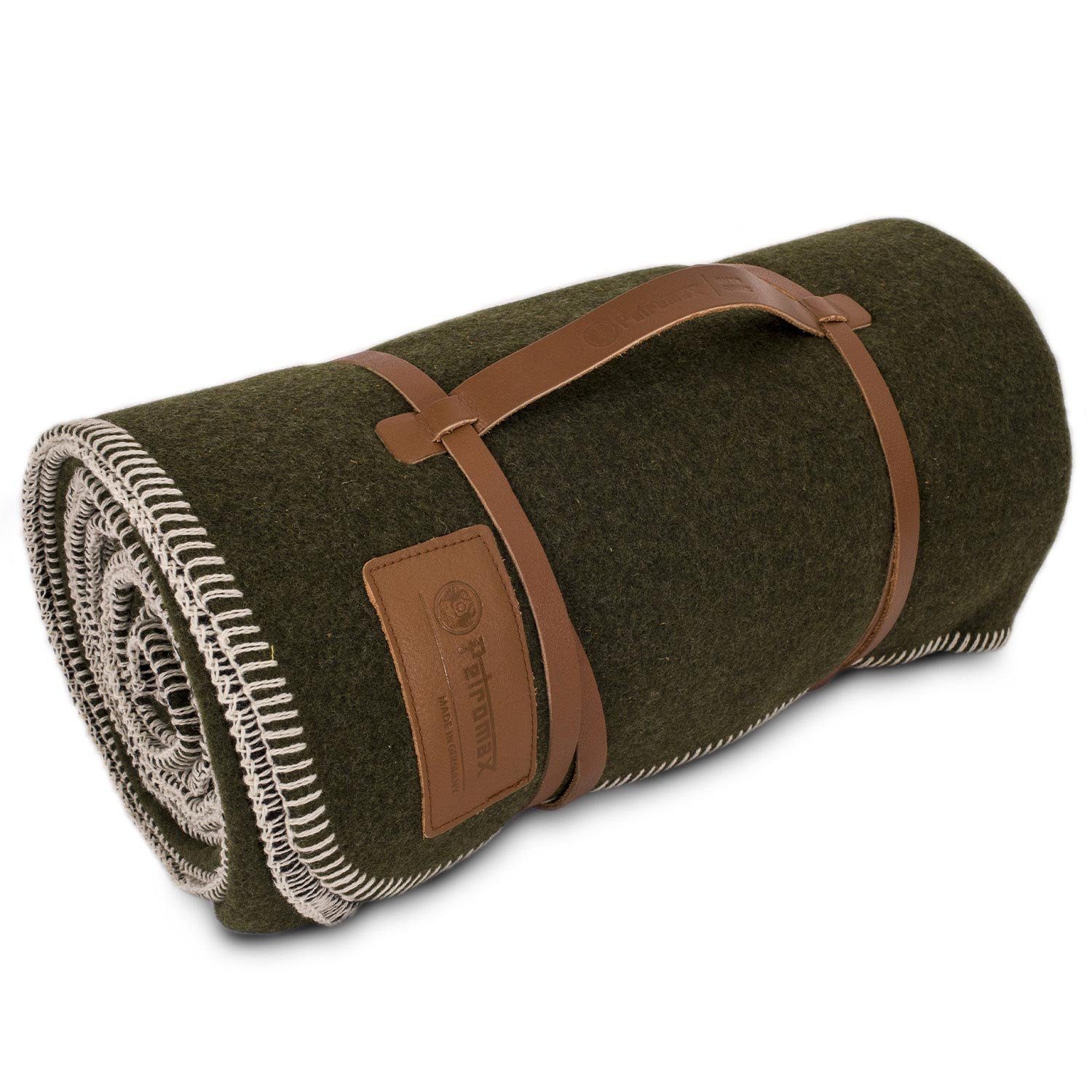 Wolldecke 100% Schurwolle 150 x 200 cm Outdoor Decke moosgrün, schwarz, Petromax, Made in Germany