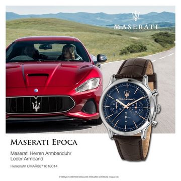 MASERATI Chronograph Maserati Herren Uhr Chronograph, Herrenuhr rund, groß (ca. 42mm) Lederarmband, Made-In Italy
